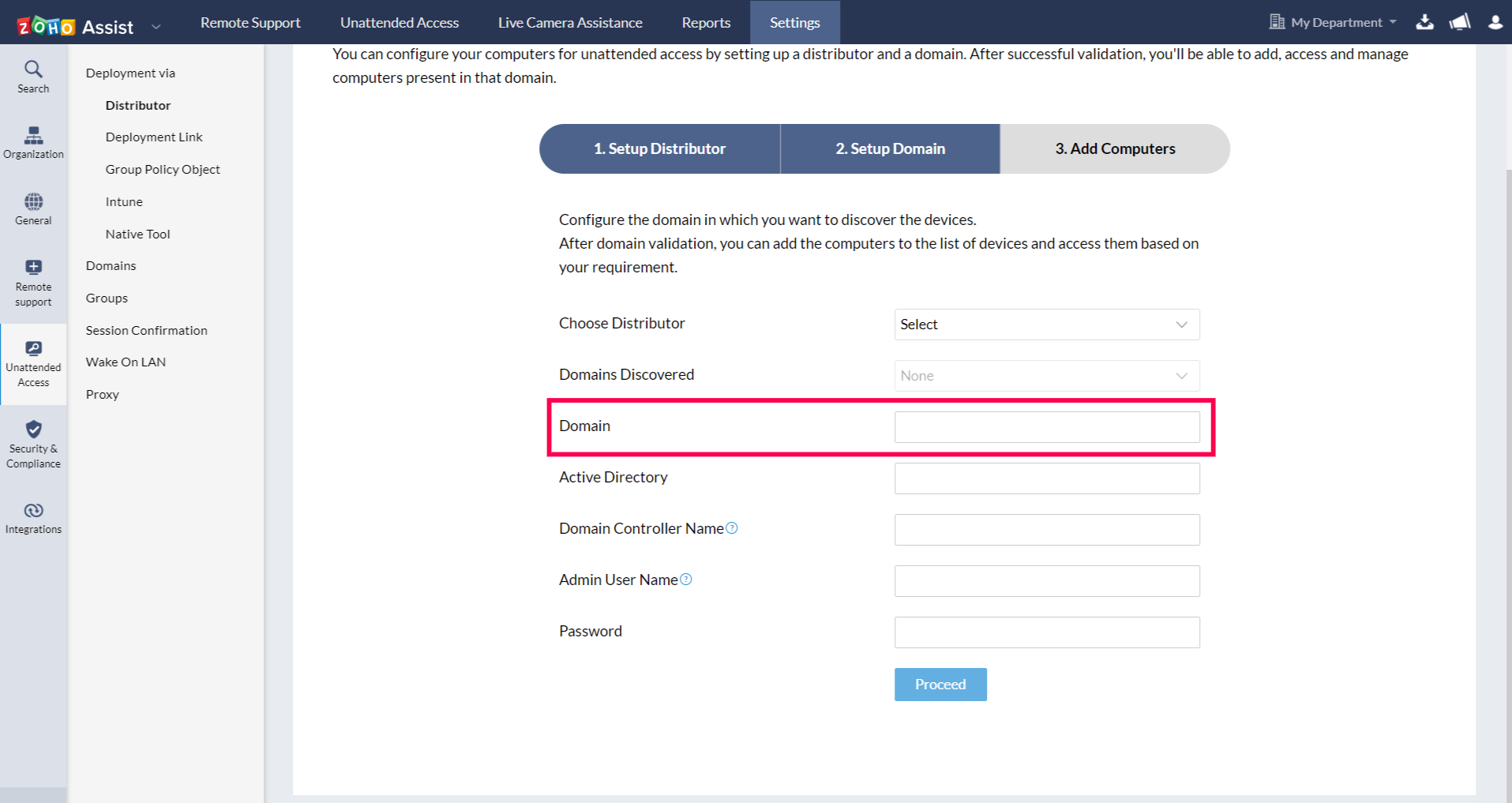 Under Domain, enter the domain's name