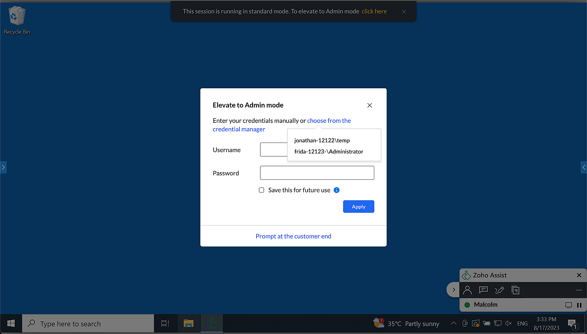 Using Credential Manager for Admin Mode elevation