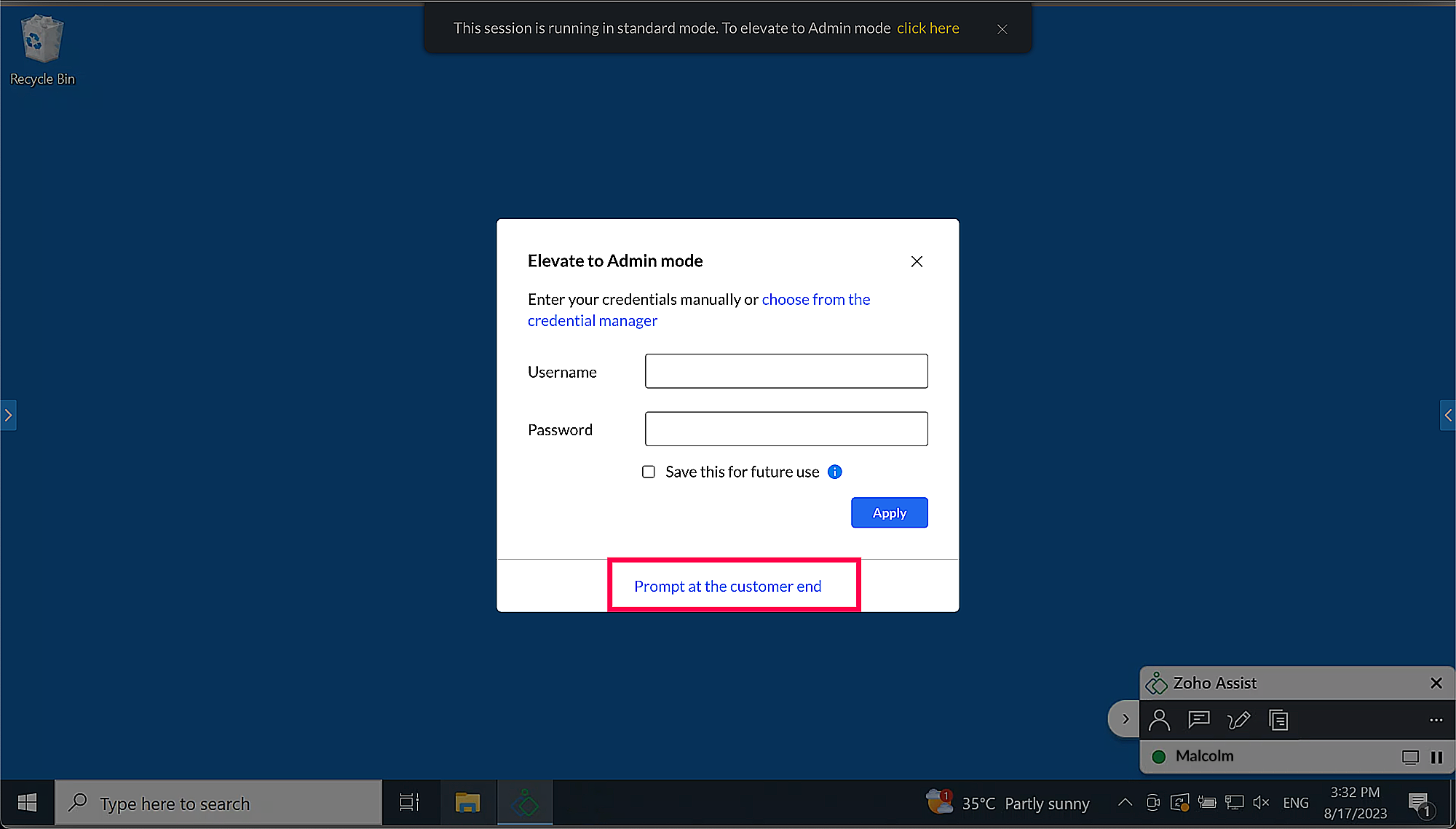 Prompt at customer end