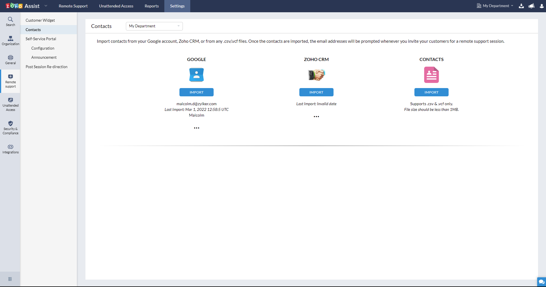 Google contacts import process