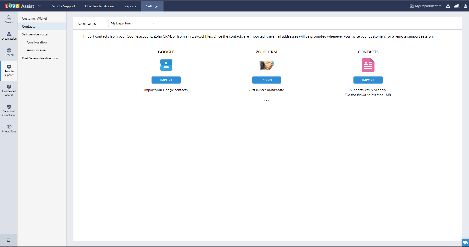 CRM contacts imported