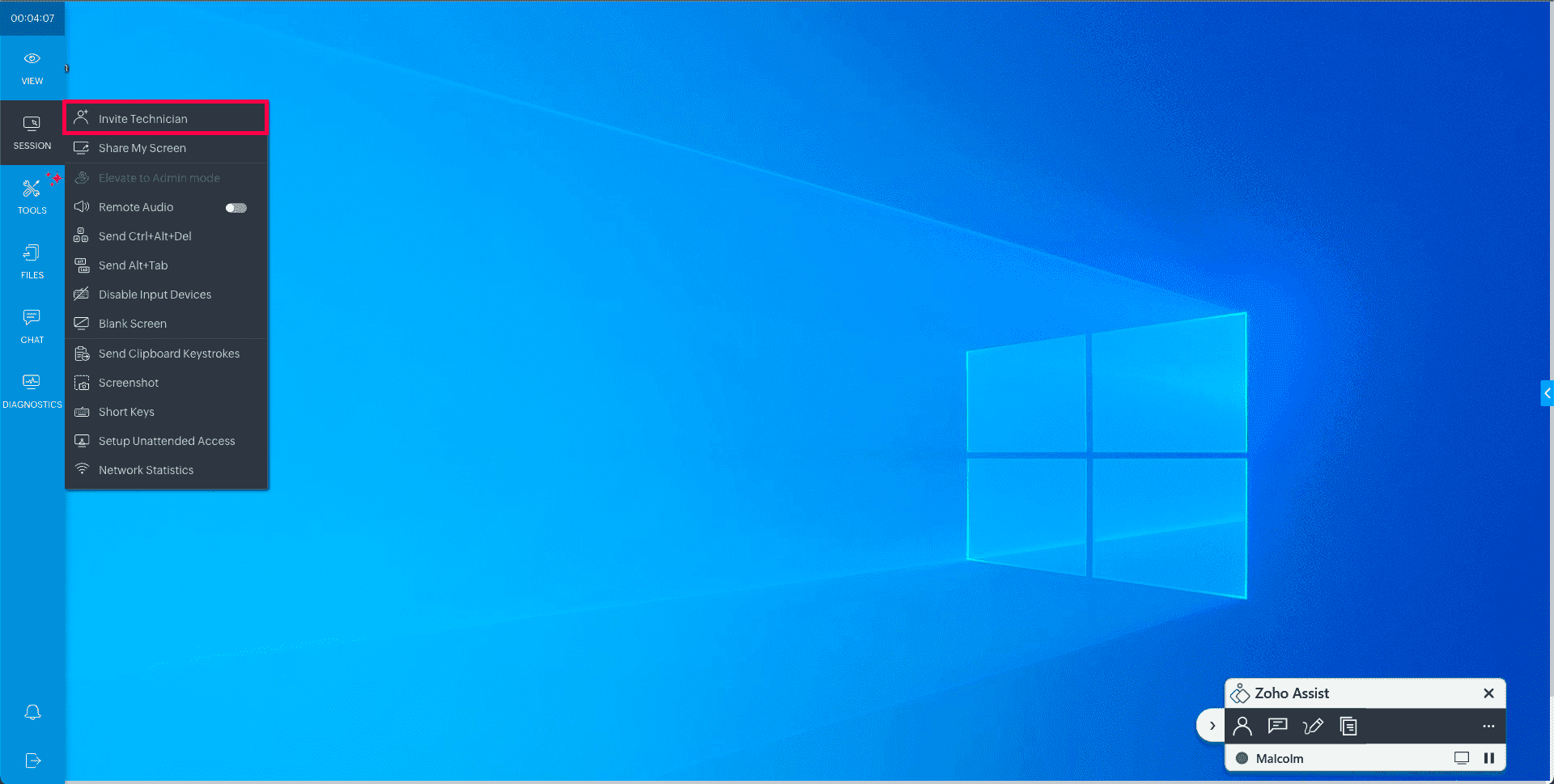 Invite internal technician step 1