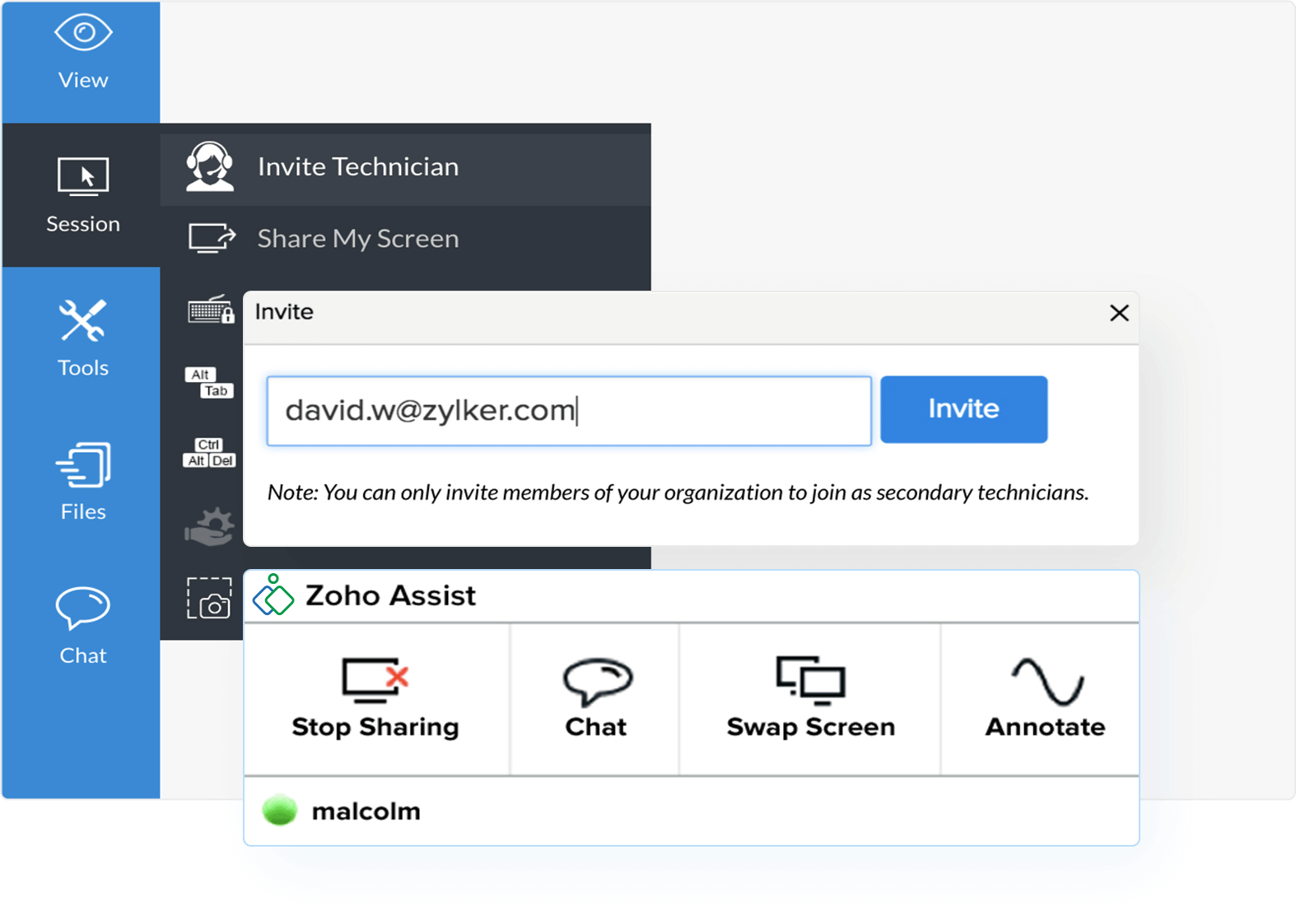 Invite a técnicos a acceder al escritorio remoto de Mac - Zoho Assist