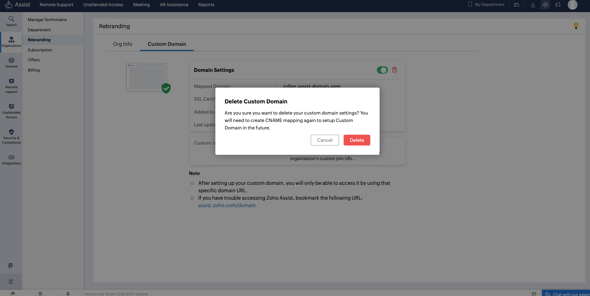 Delete Custom Domain