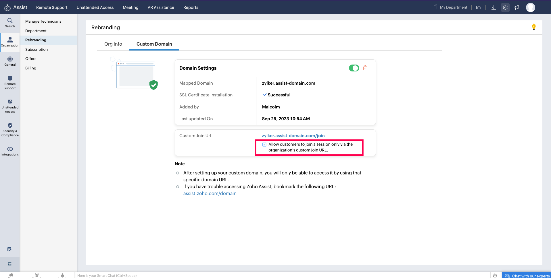 Restrict Join via Custom Domain