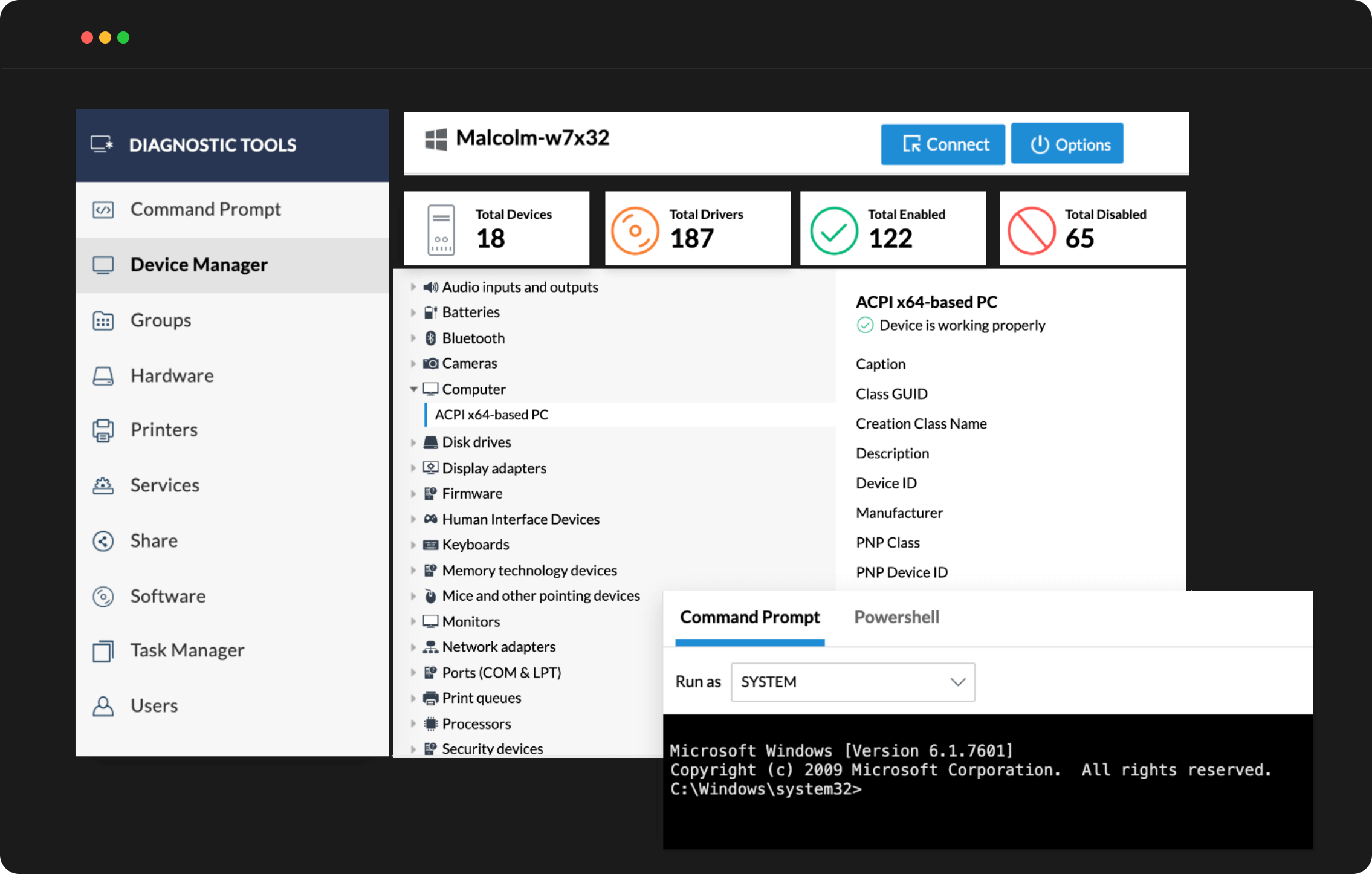 Zoho Assist Remote Command Prompt for remote diagnostics