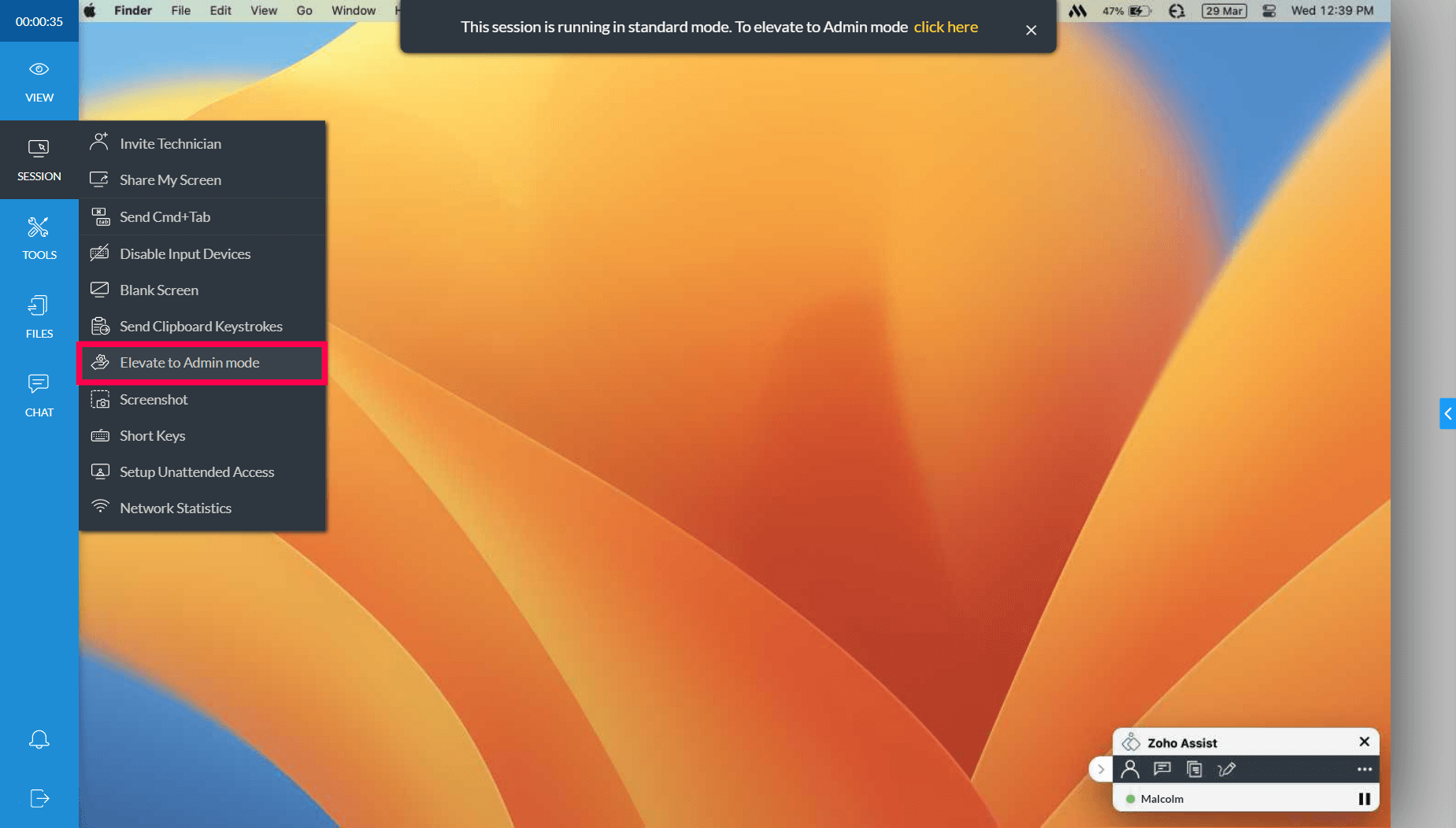 Elevate as Admin Mode option on macOS