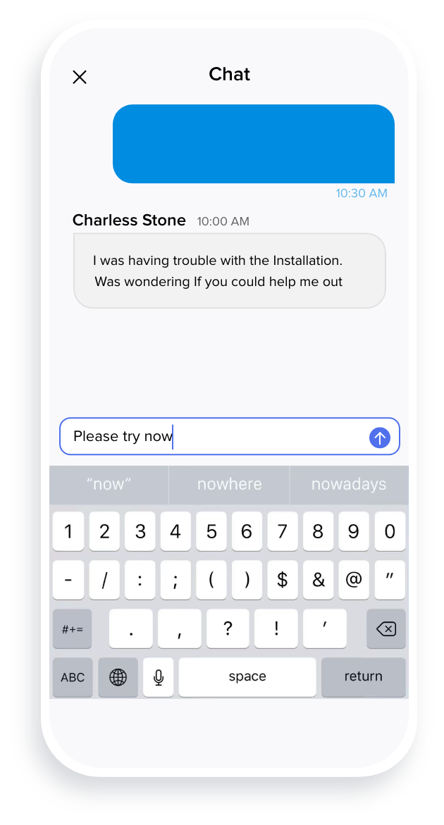 Zoho Assist chat interface for customer support conversation.
