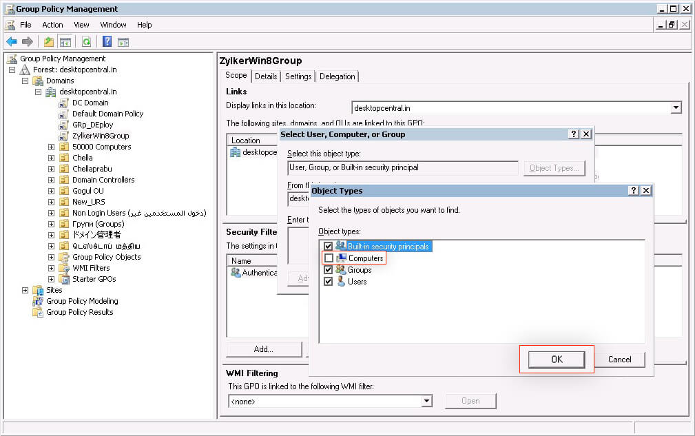 Check Computers in the "Object Types" dialog and click OK