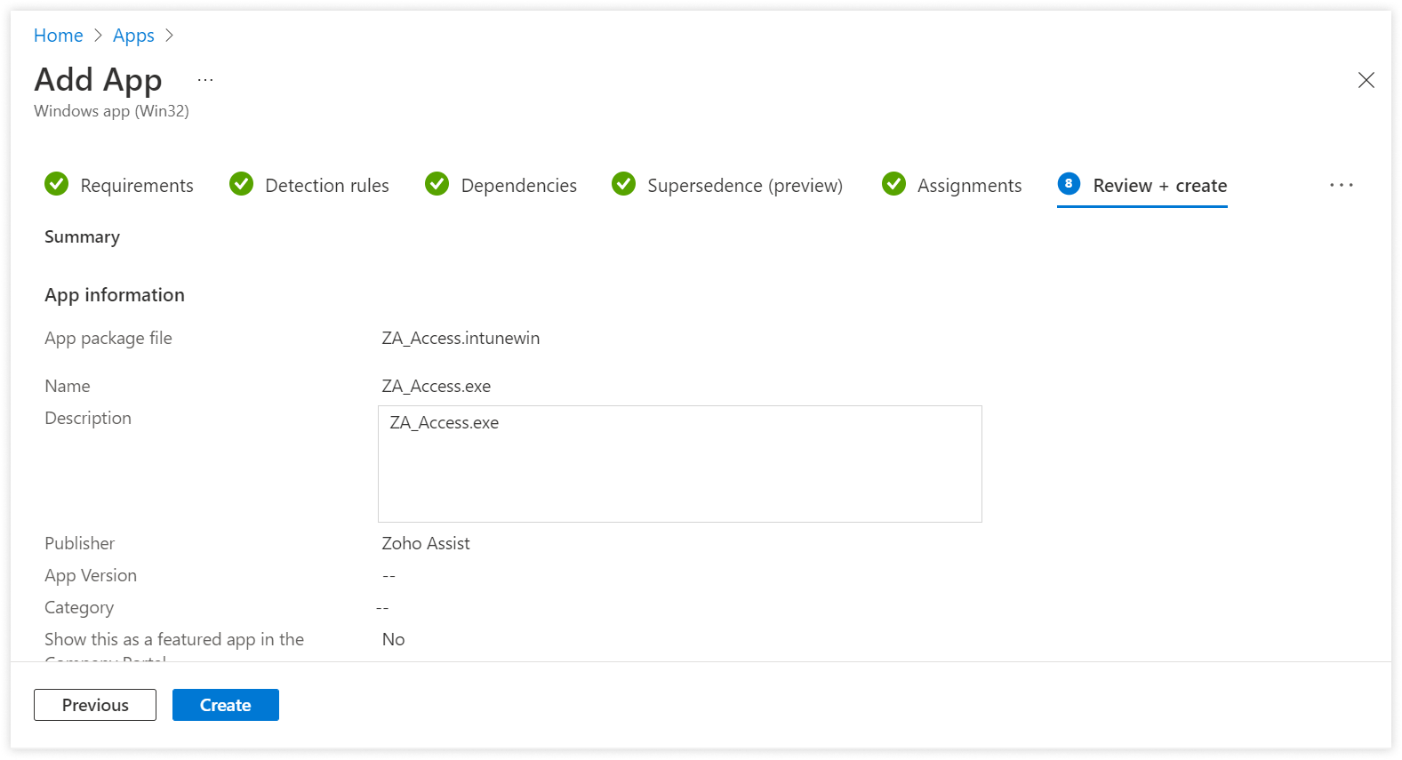 Click create in the Review+create section