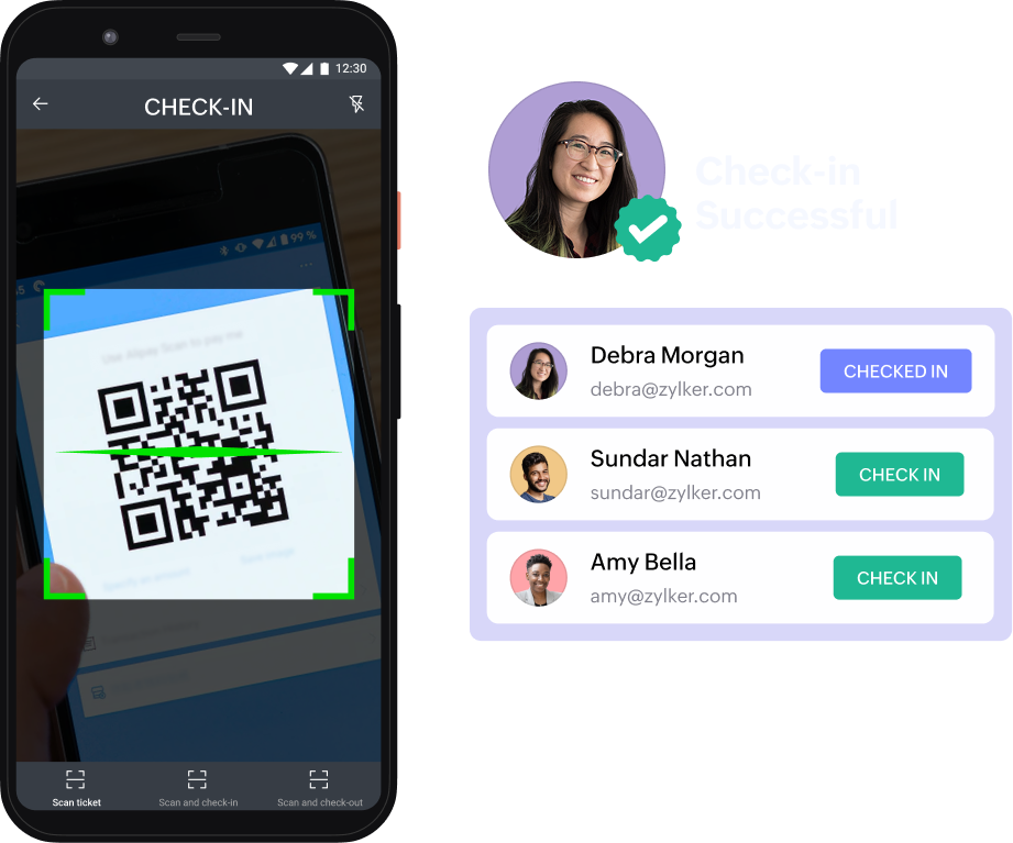 Simple QR-based check-in with Zoho Backstage.