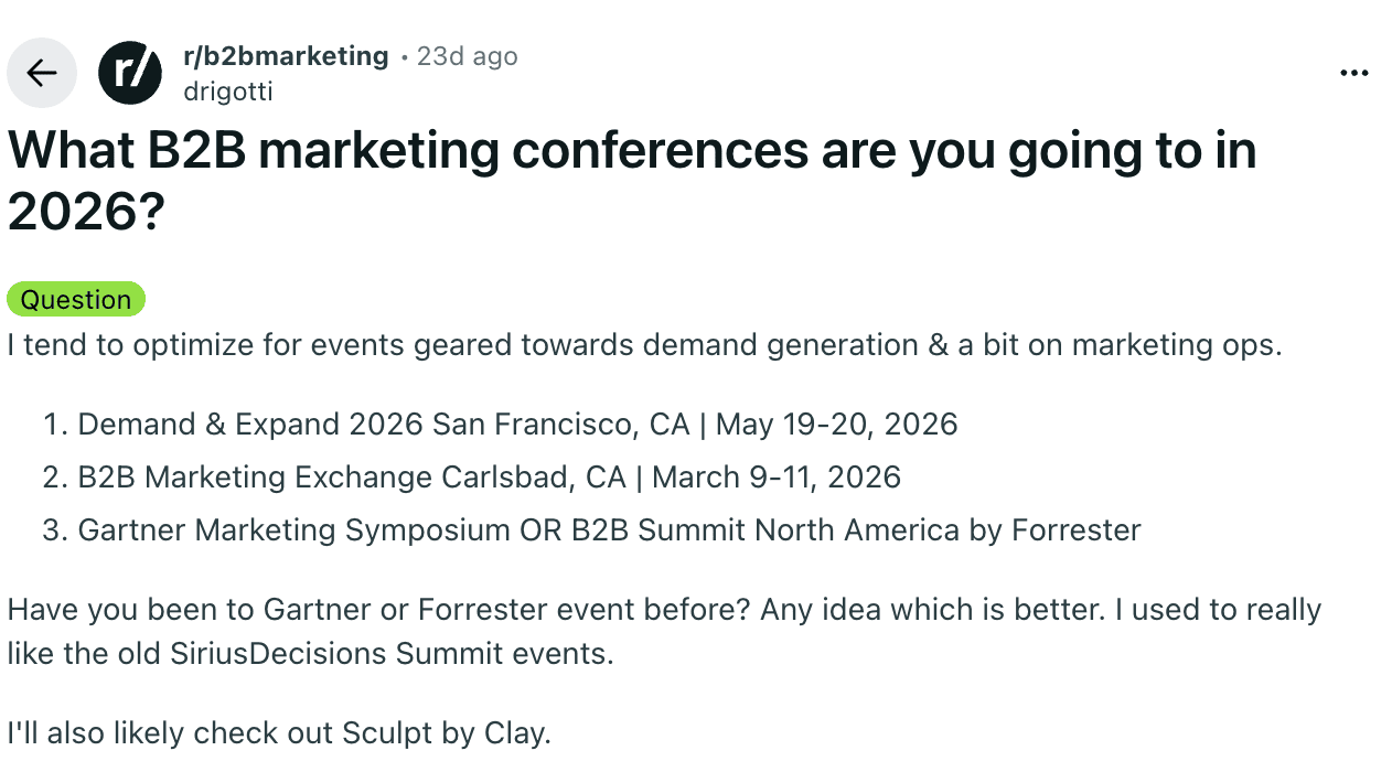 A thread on marketing events in 2026
