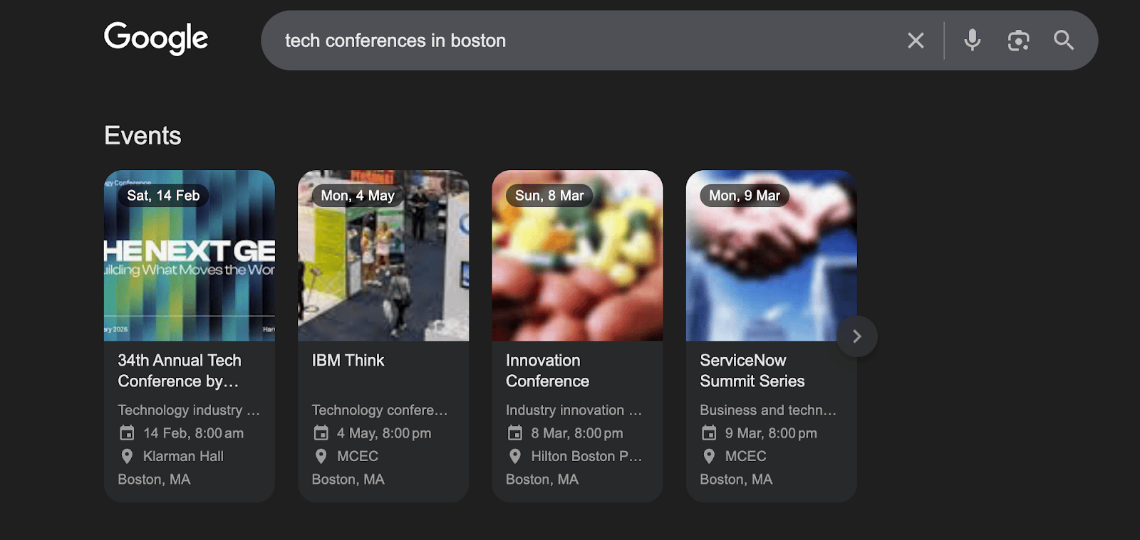 How events appear when part of the Google Event Pack