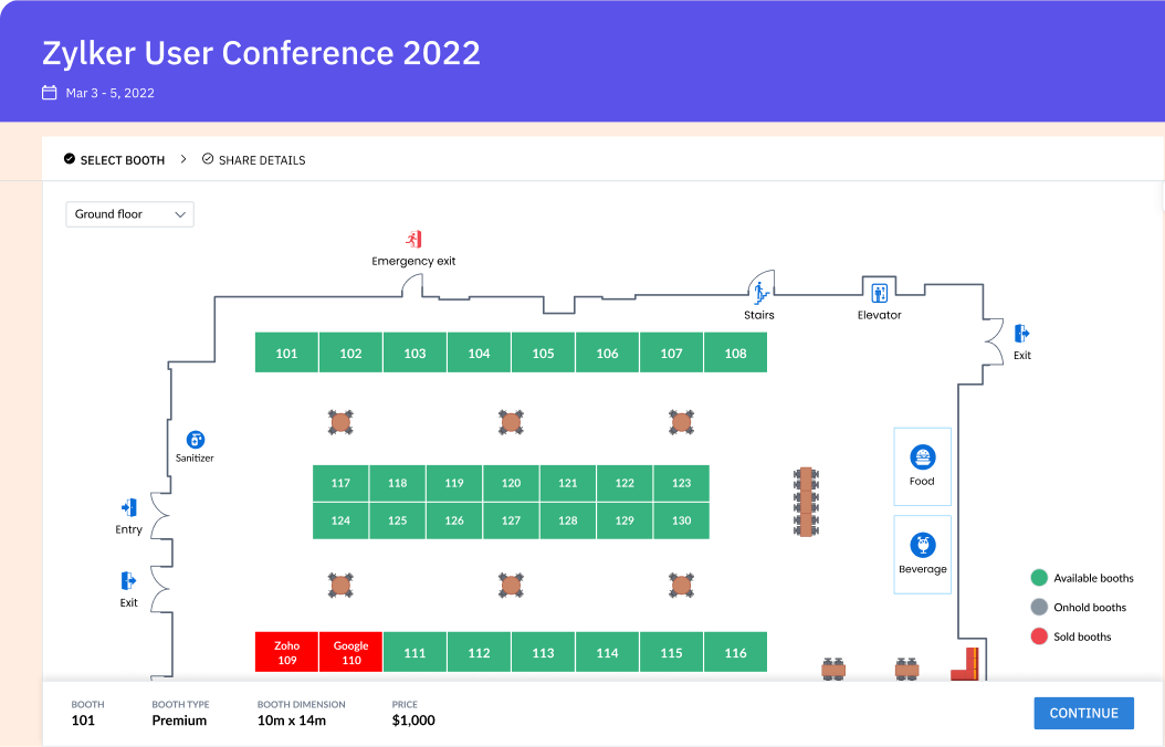 Let exhibitors choose and book their booths online