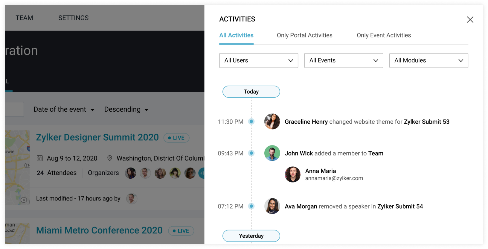 record organizers' activities