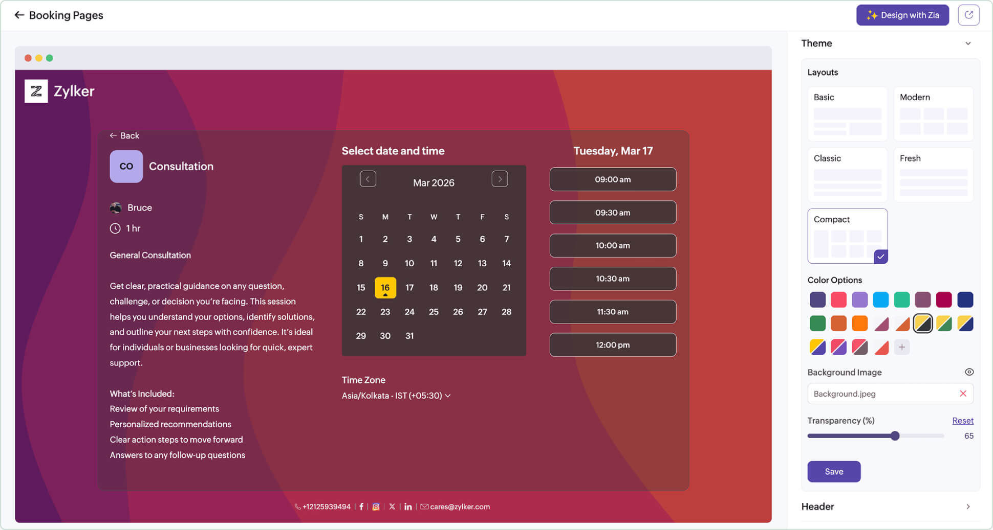 Booking customization screenshot