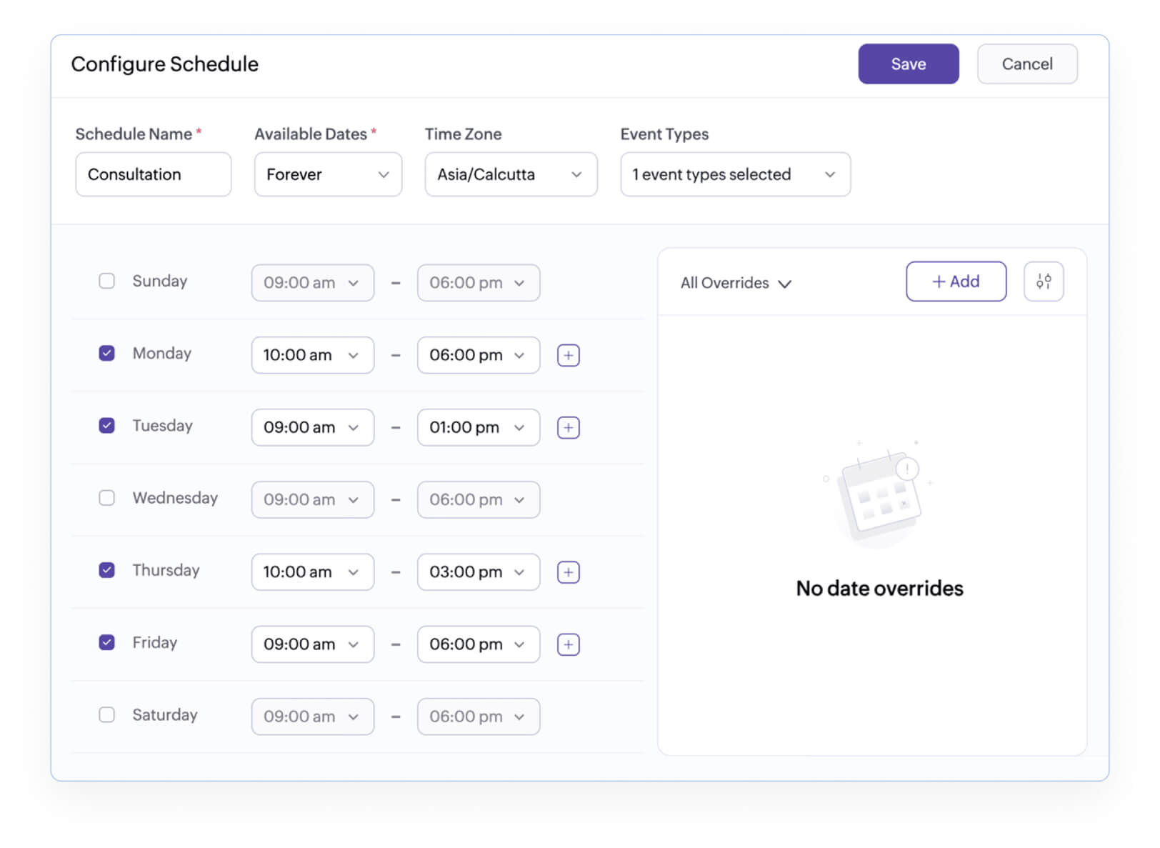 Define your availability screenshot