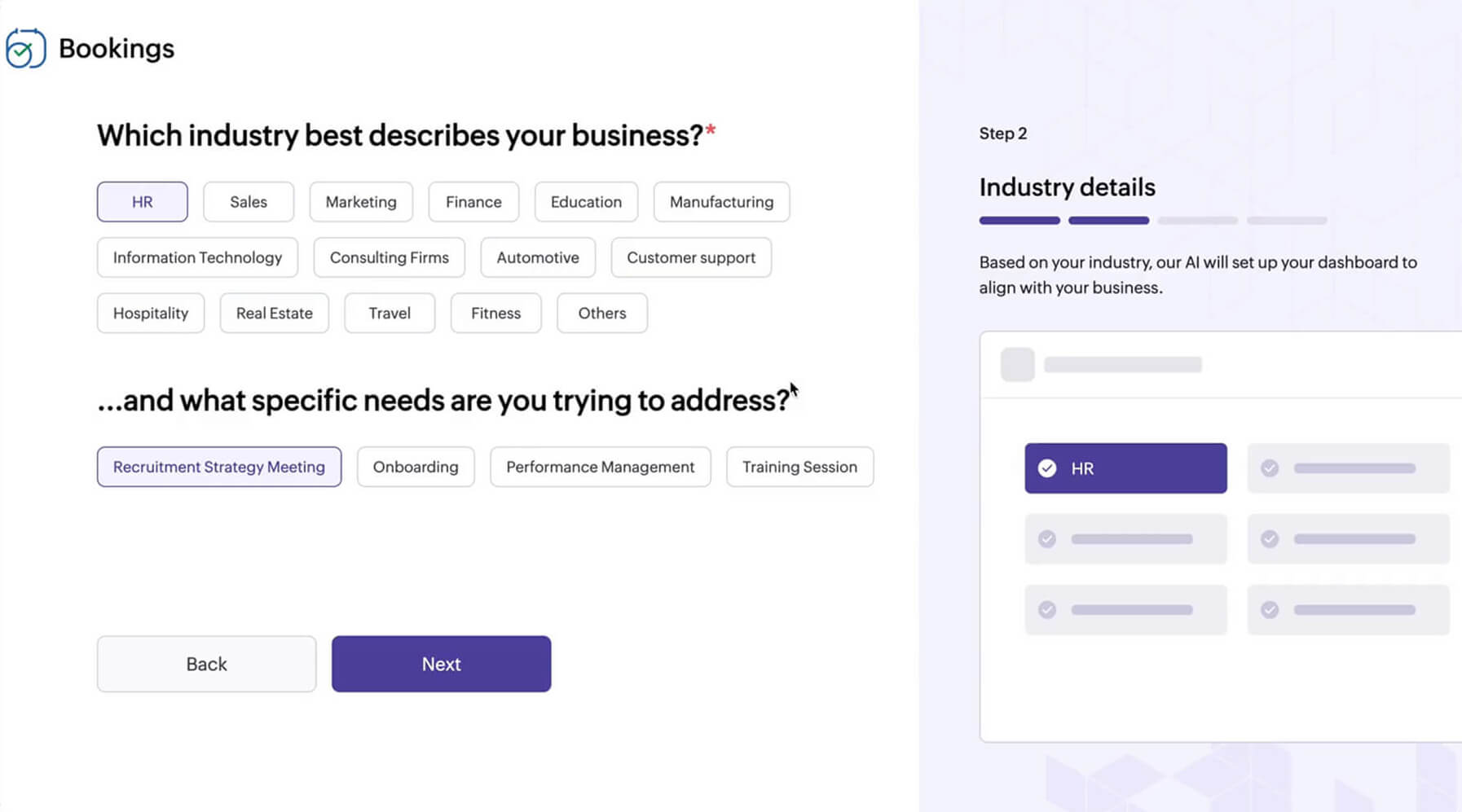 >Easy setup with Bookings AI