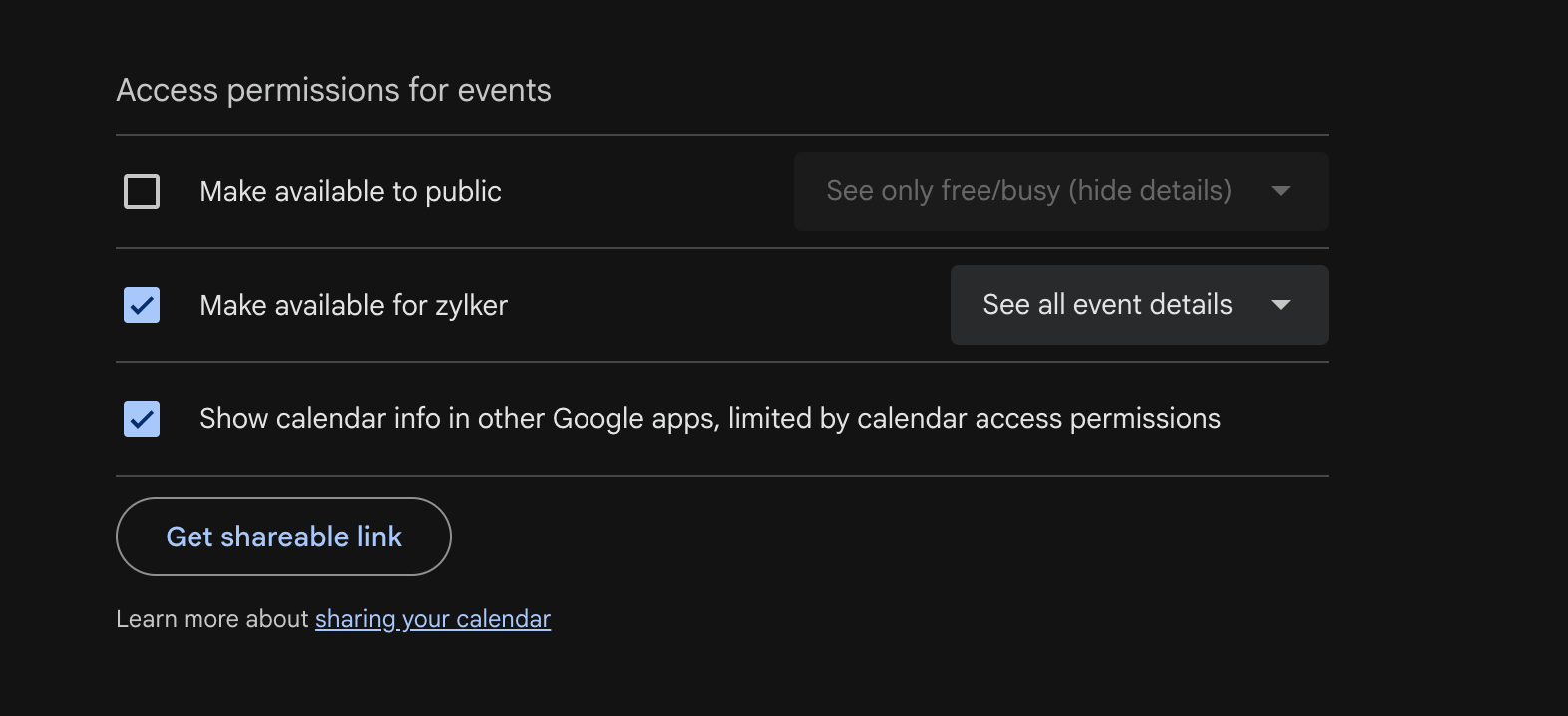 Share your calendar with your organization