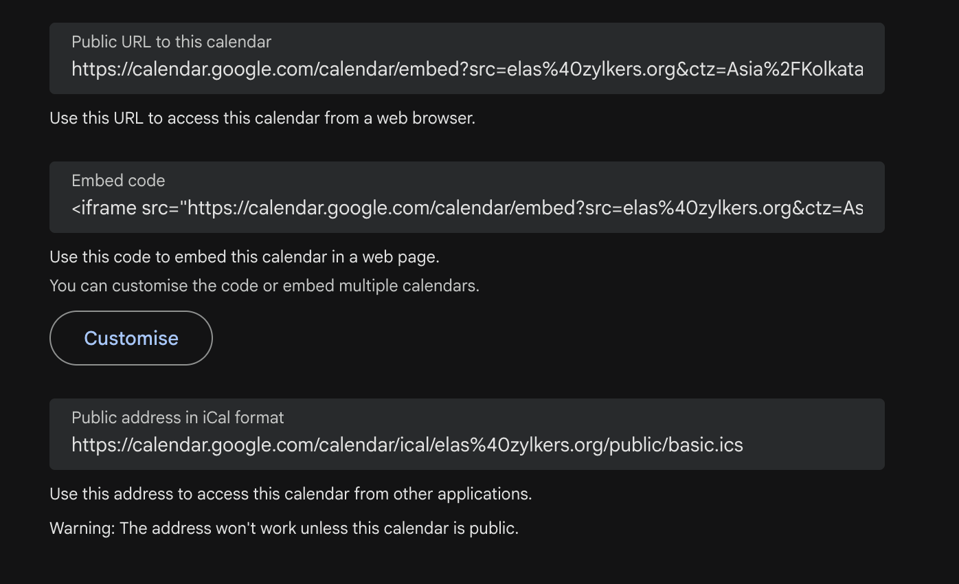 Share your public iCal URL with others