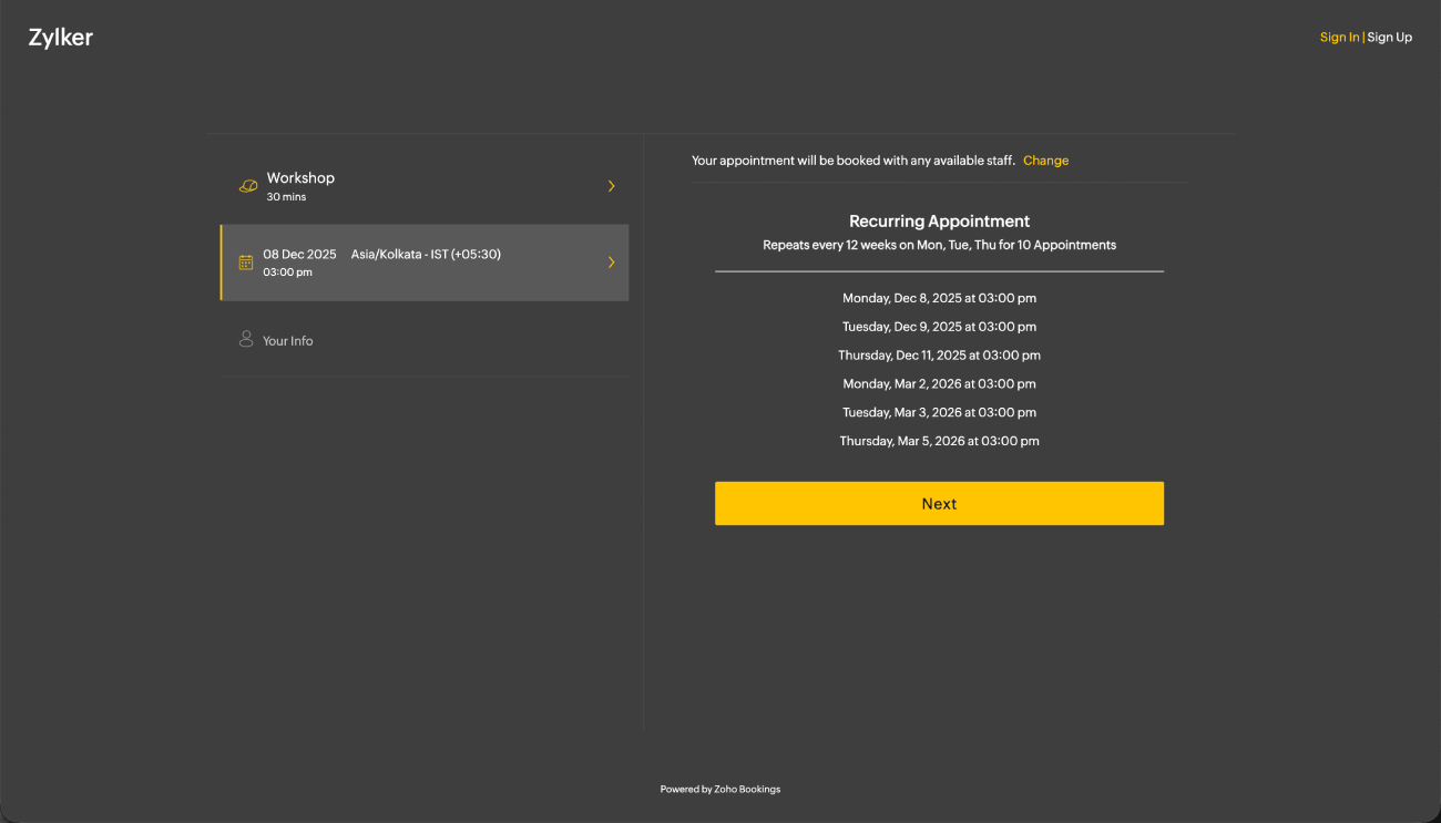 One-on-one recurring appointments