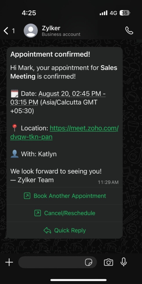 Schedule appointments with WhatsApp notifications