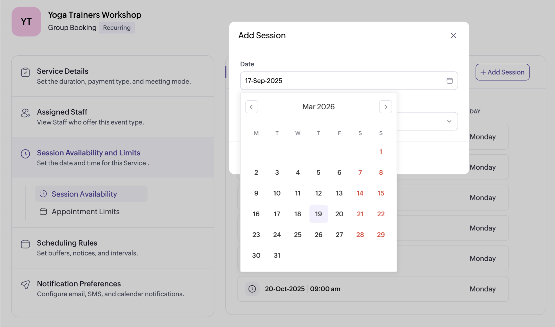 Yoga Trainers Workshop booking software