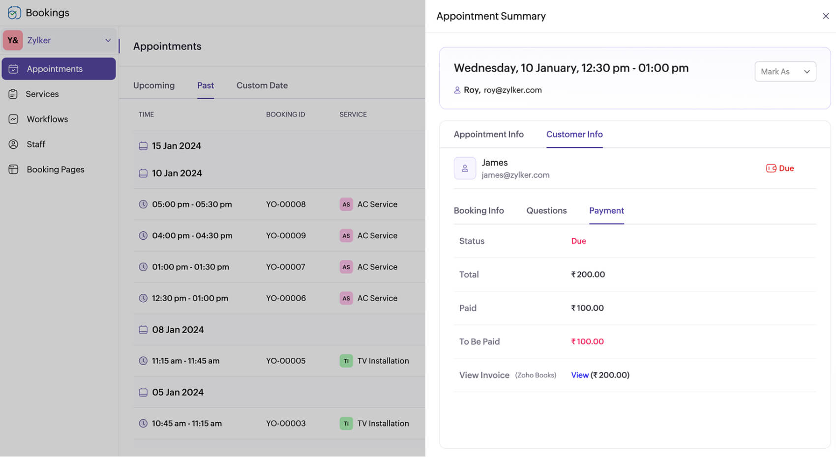 Partial deposit booking system