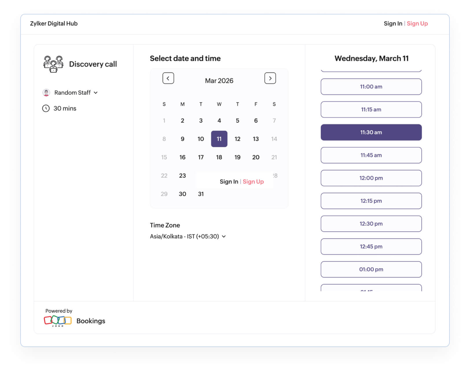 Share a booking page screenshot