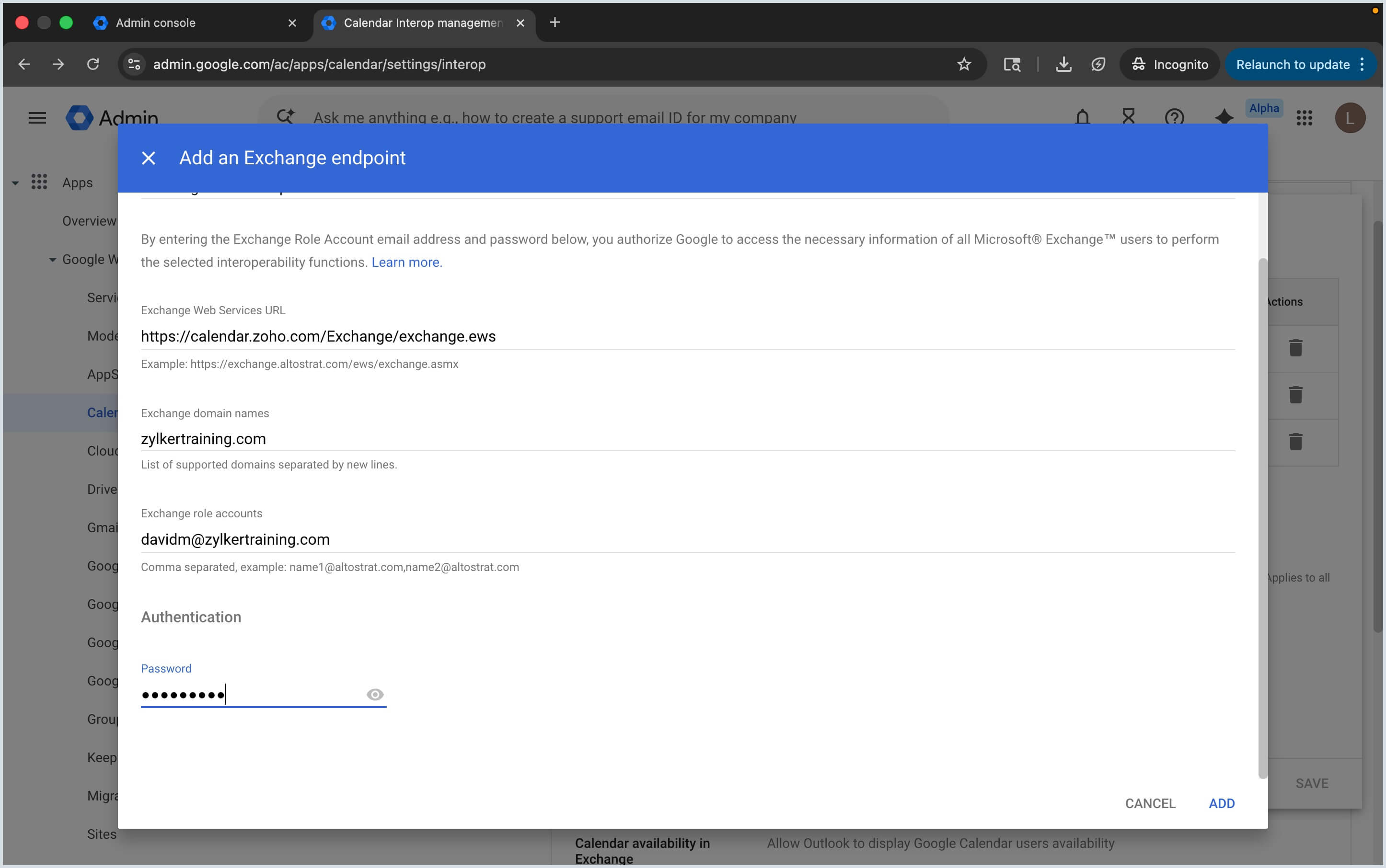 Add an Exchange endpoint