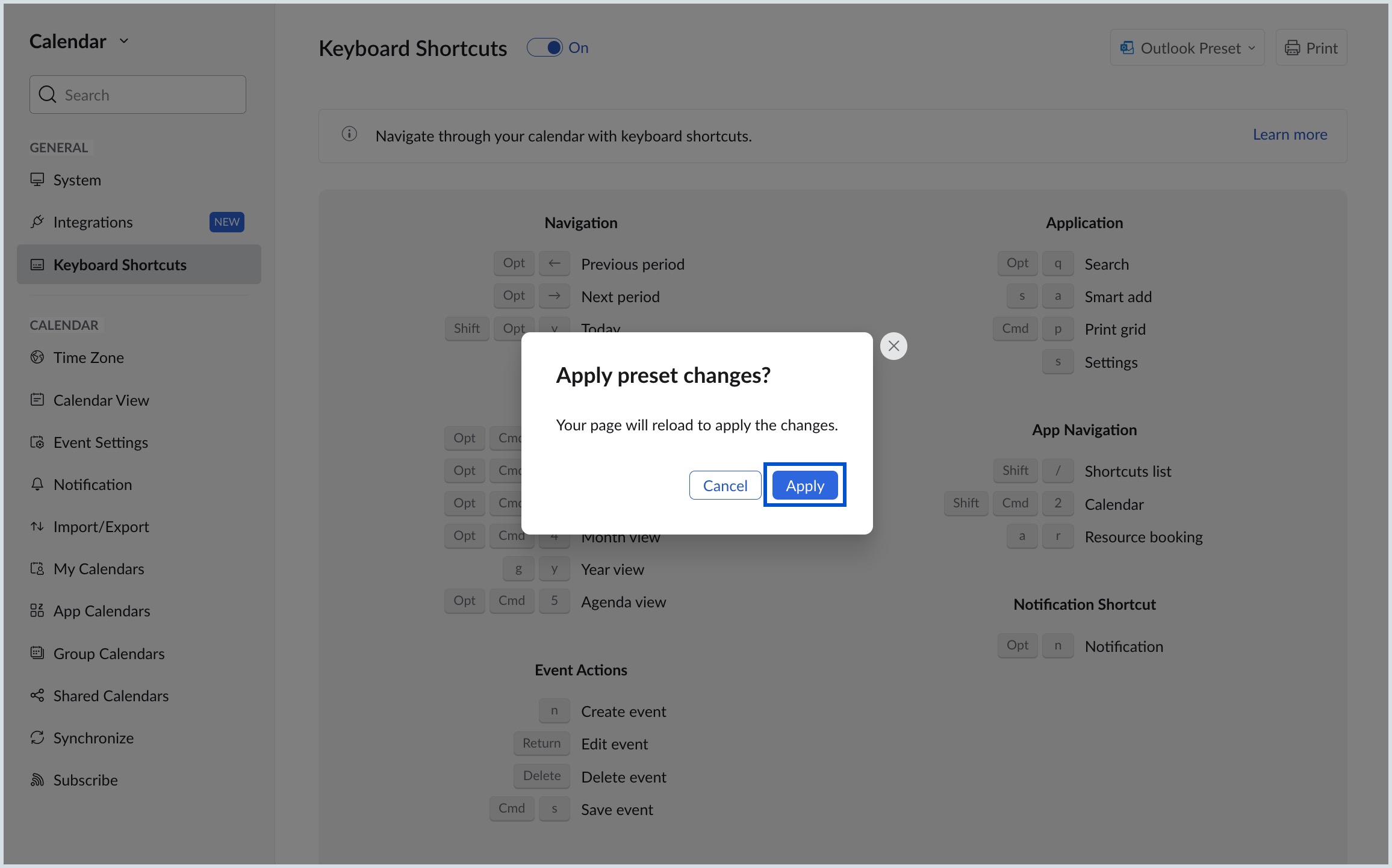 Apply keyboard shortcut preset Apply keyboard shortcut preset