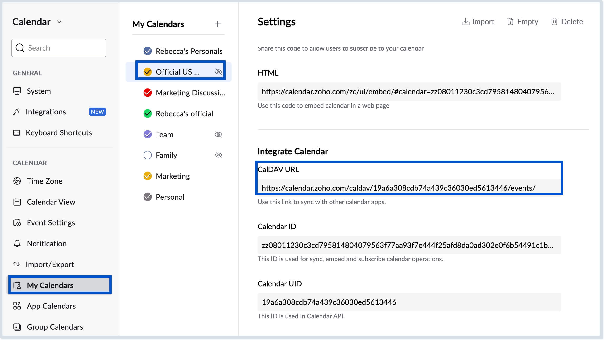 Setting up CalDAV sync Zoho Calendar