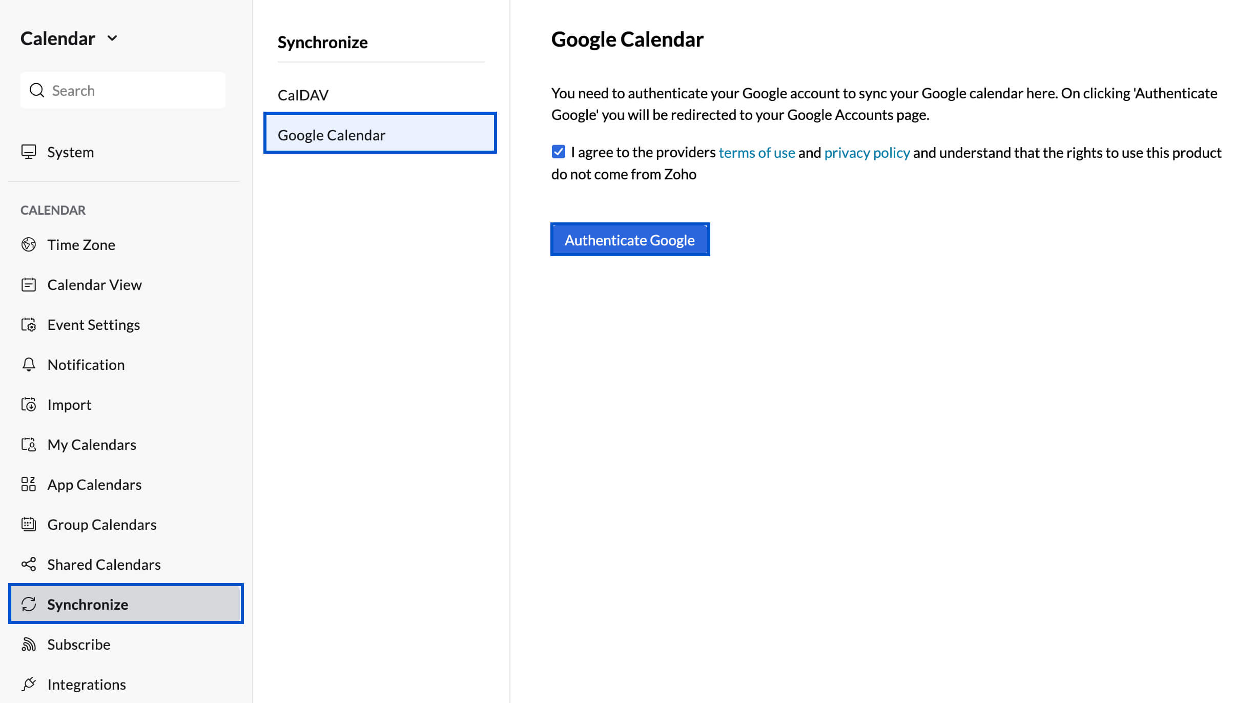 Sync Google Calendar Zoho Calendar