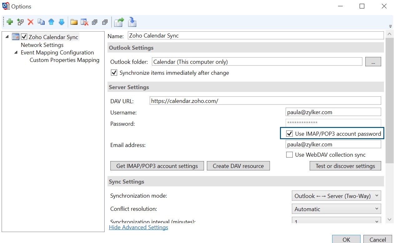 imap/ pop password