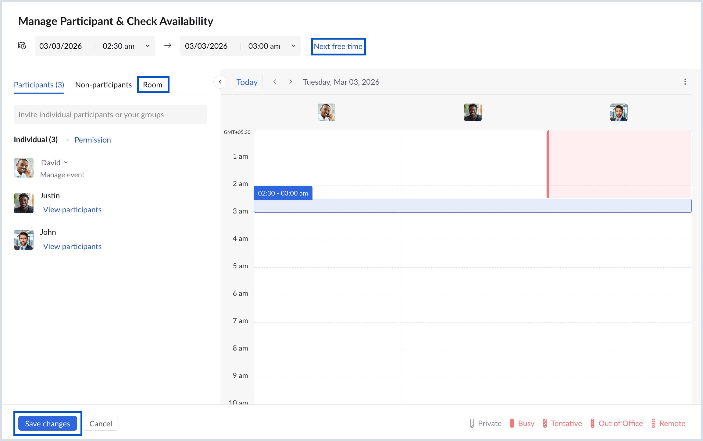Check and manage participant and room availability