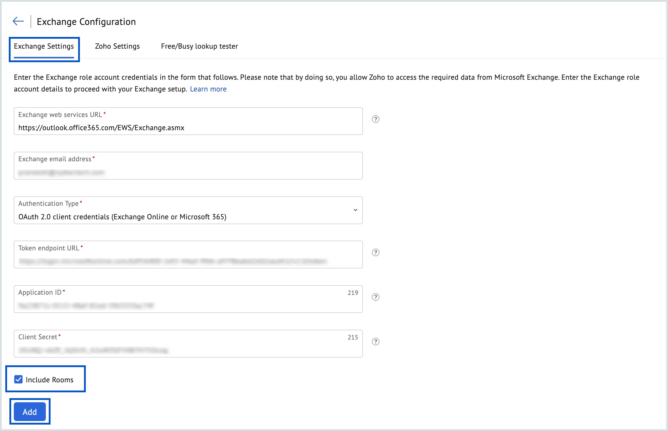 Exchange settings