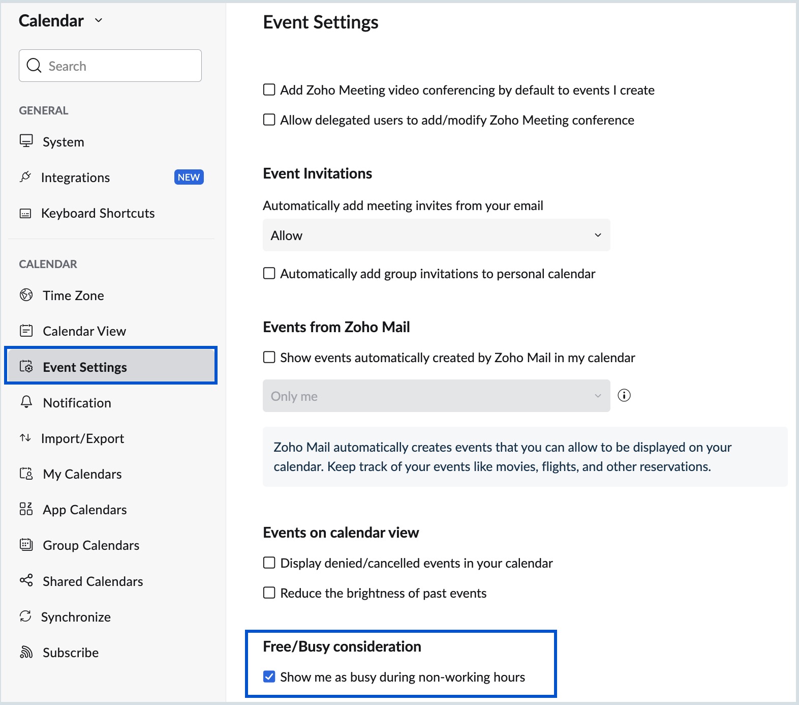 free/busy setting