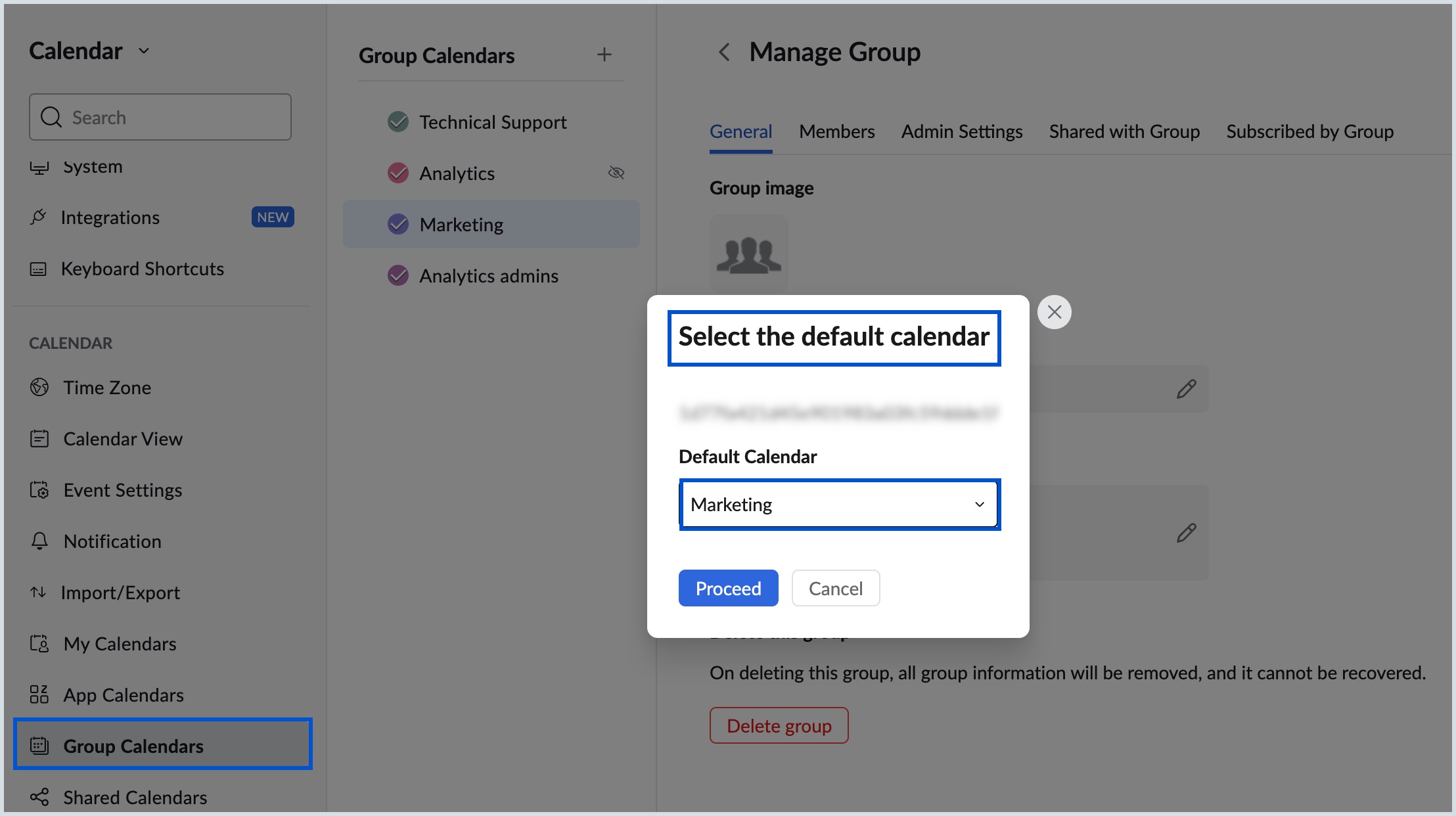 delete default calendar