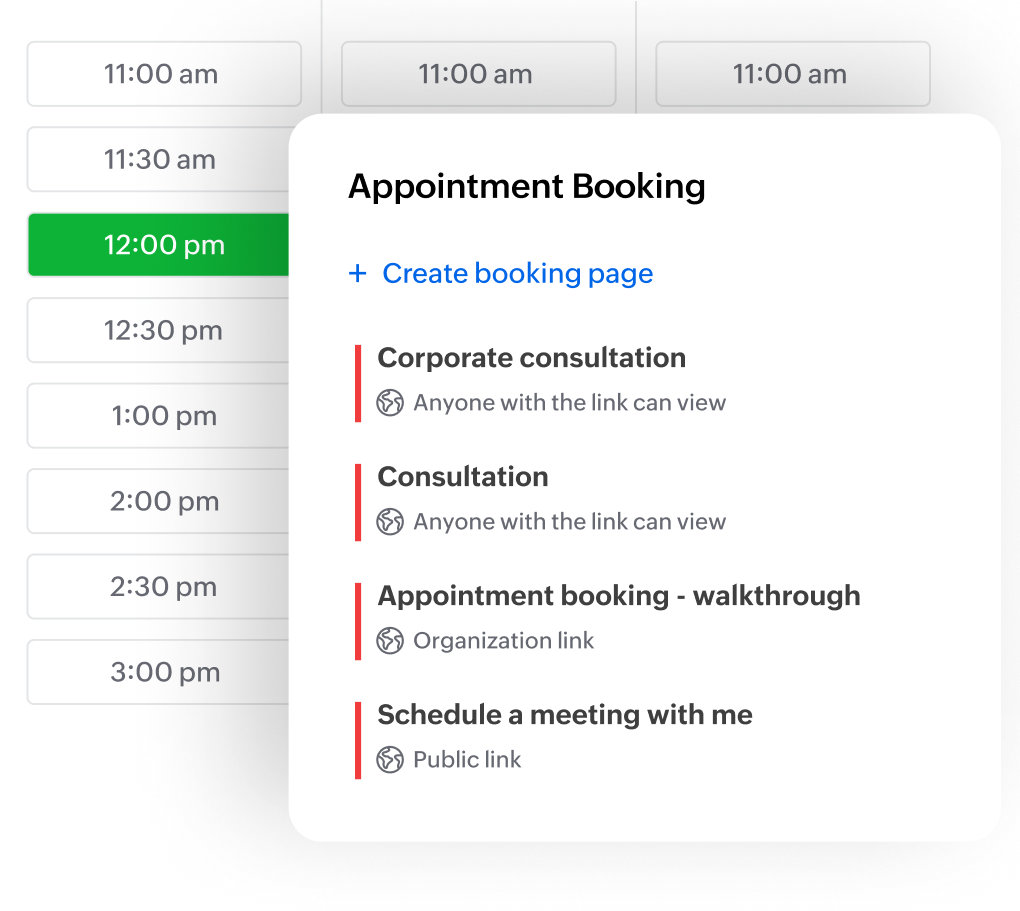 Zoho Calendar displaying the appointment booking window