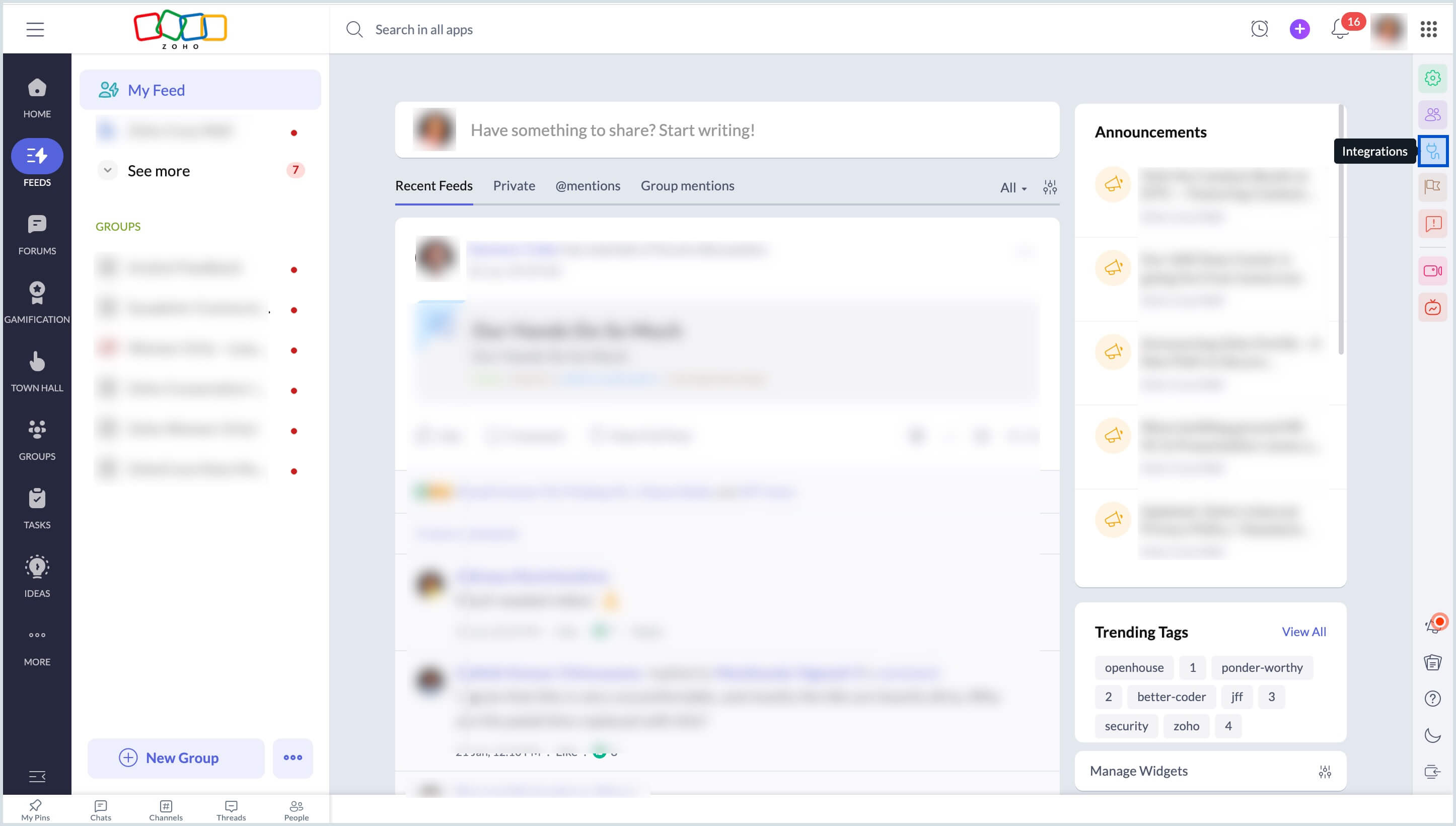 Integrations in Zoho Connect