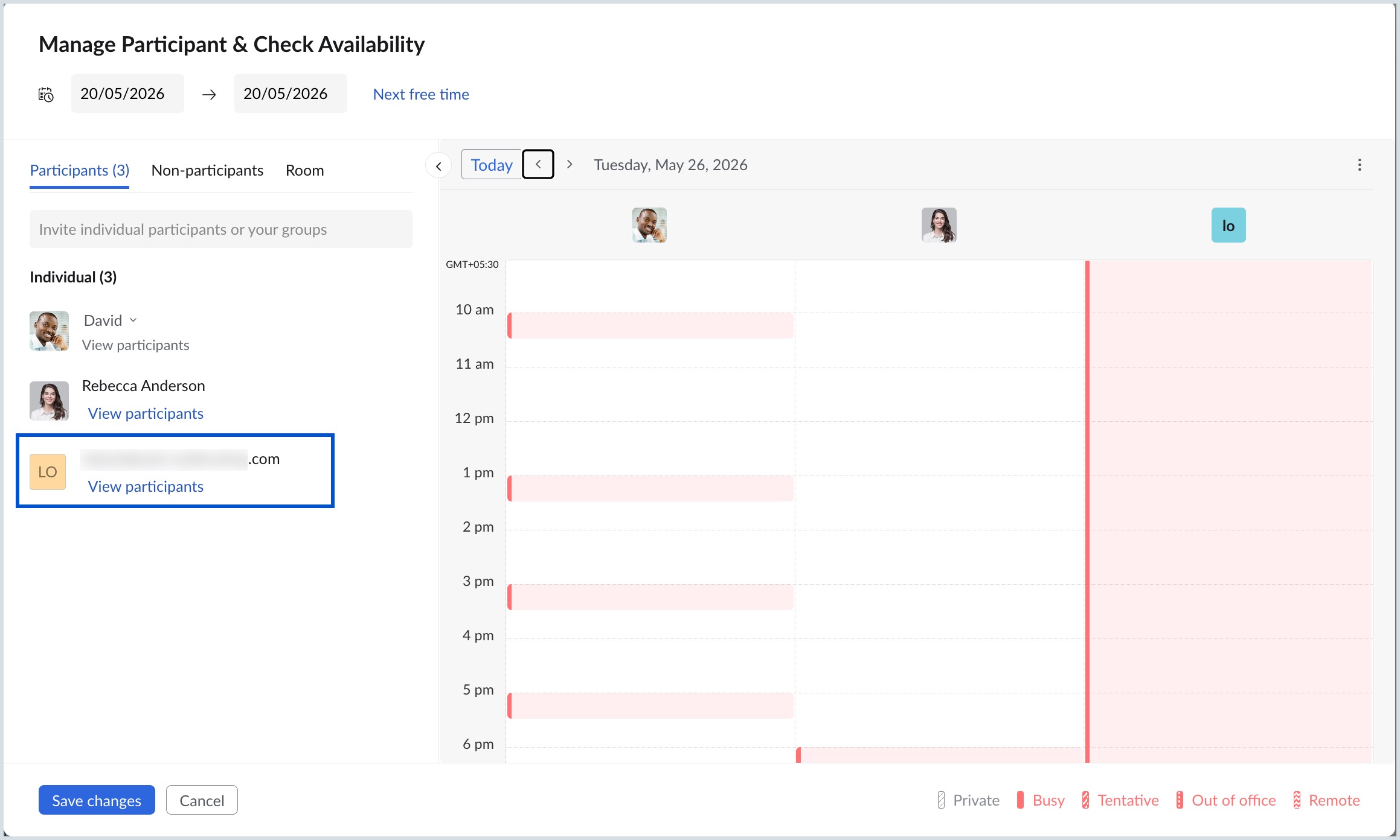 Google Calendar user - availability