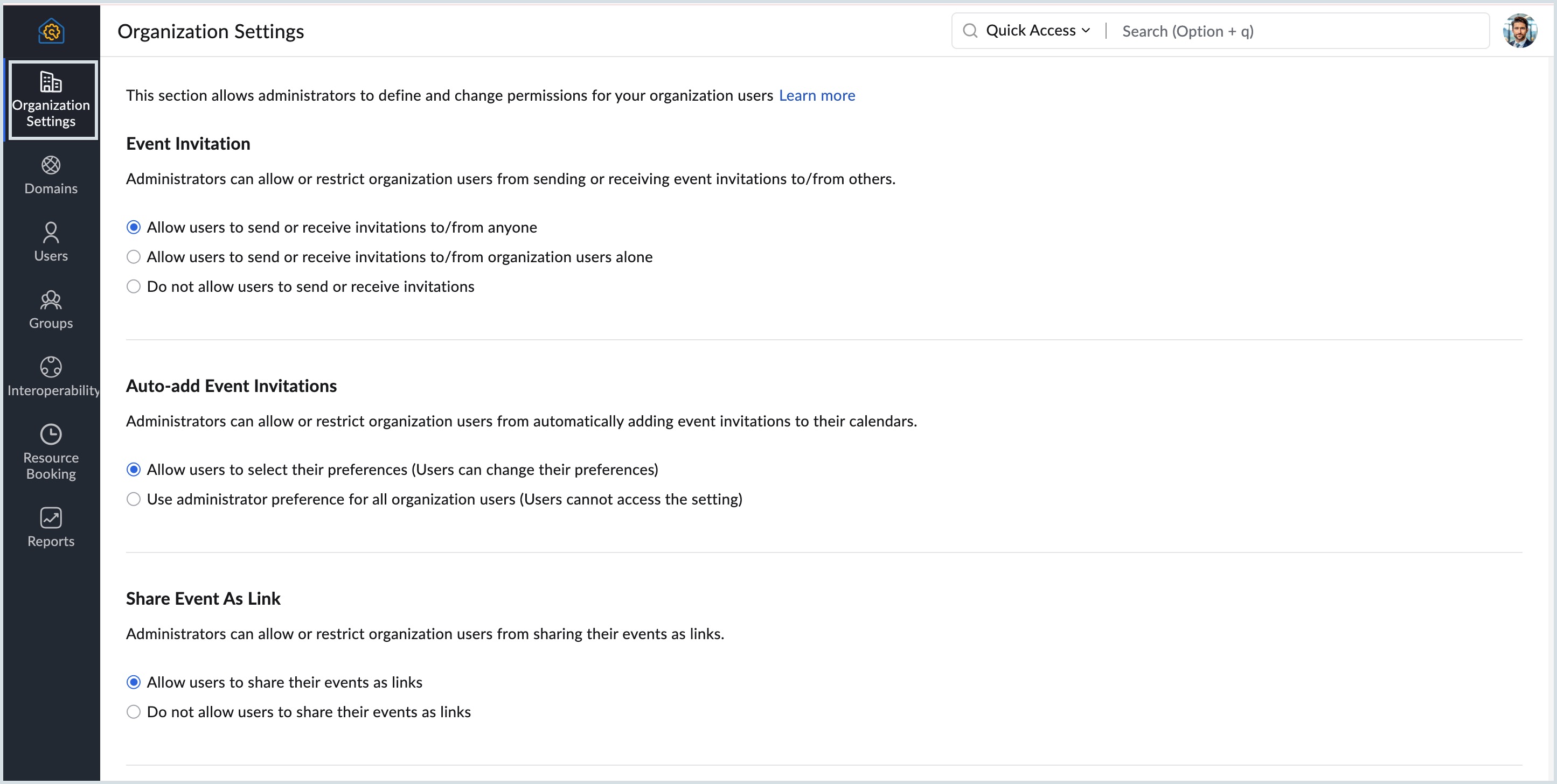 Organization settings Organization settings