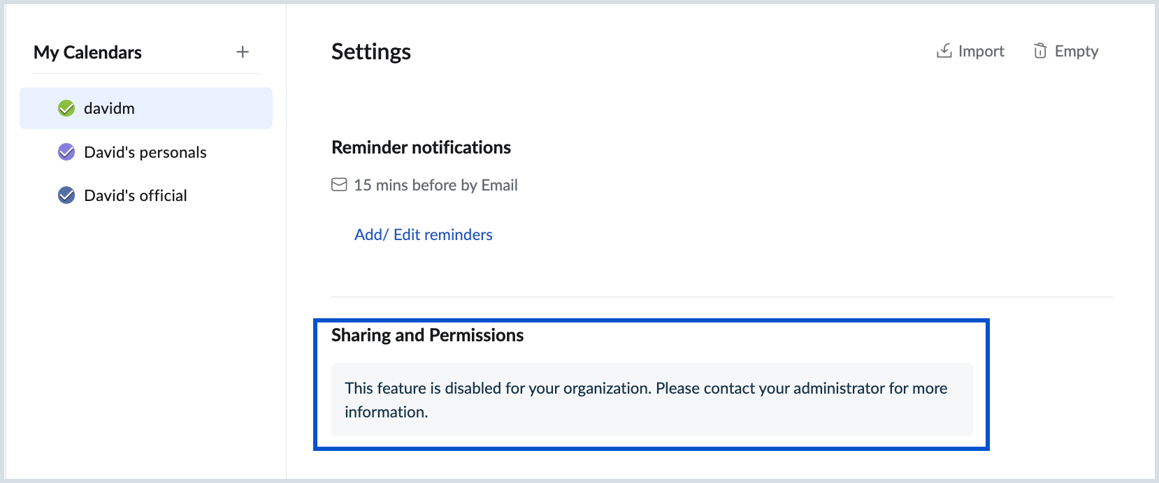 Sharing Calendar with individuals and groups disabled Sharing Calendar with individuals and groups disabled