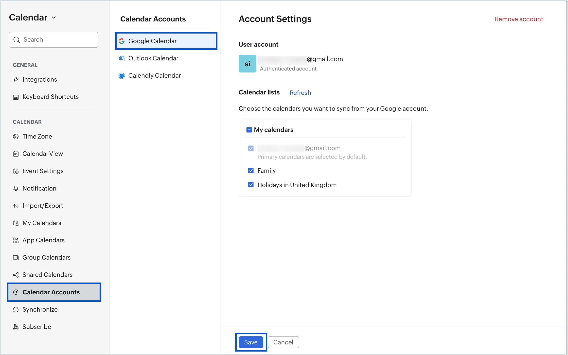 Select Google Calendars Select Google Calendars