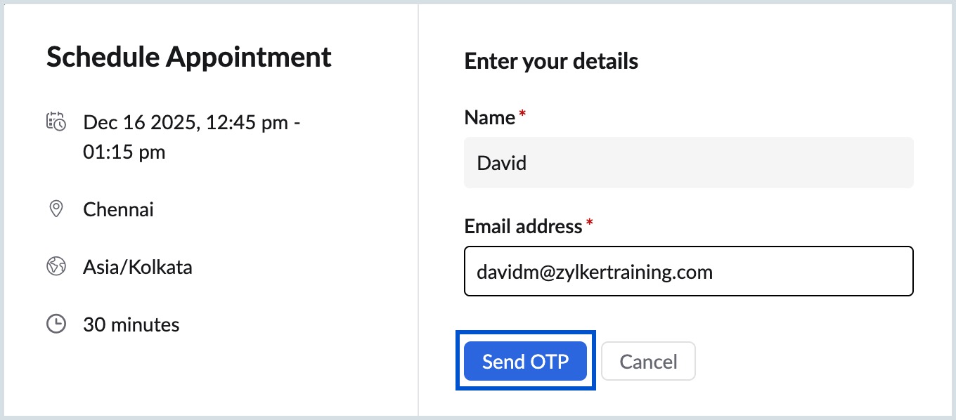 Booking appointment through a Public Link