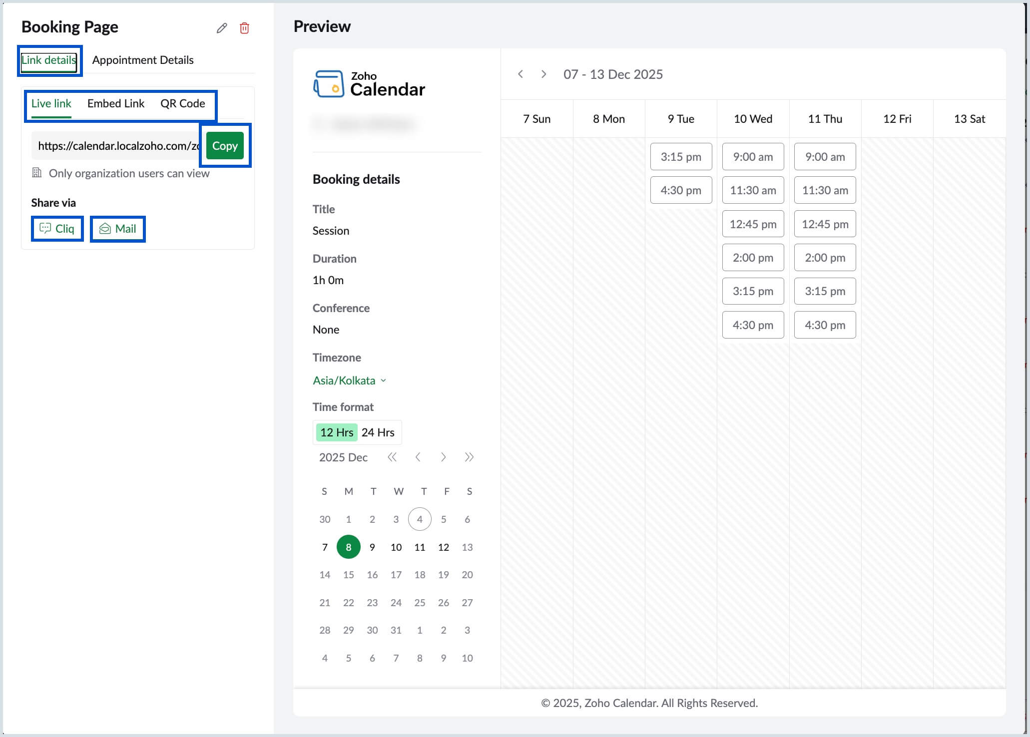 Sharing Booking Page link