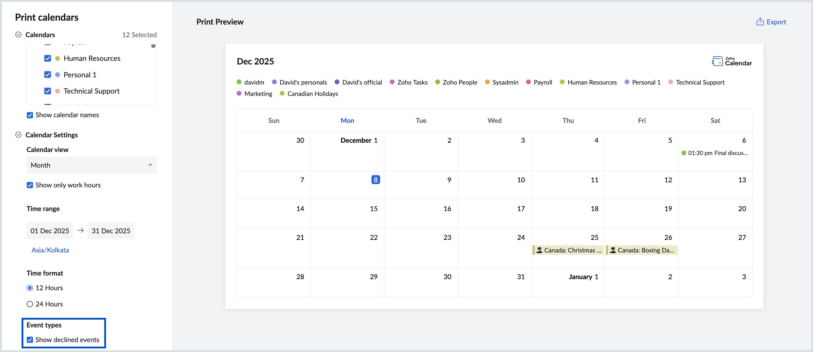 Show declined events