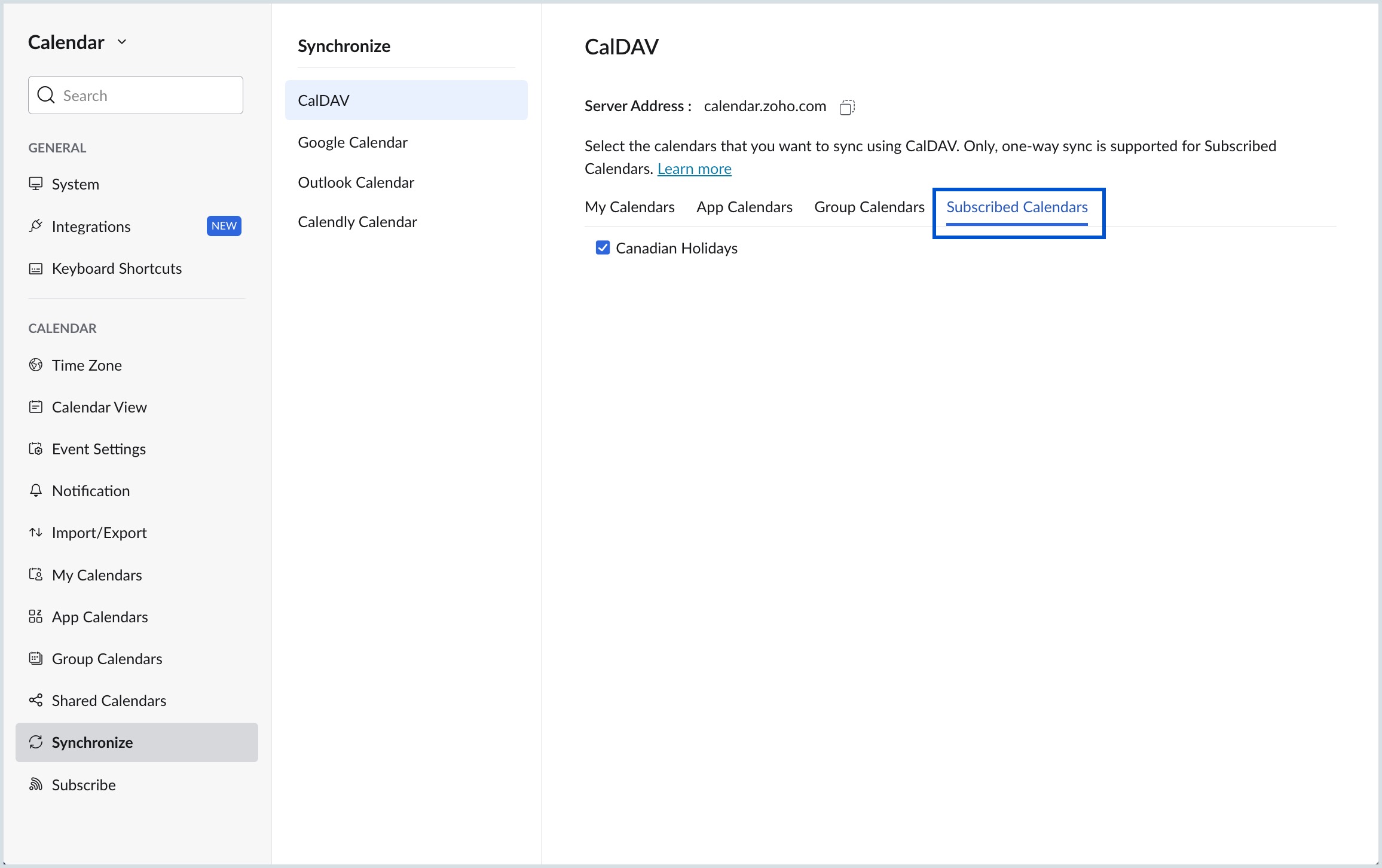 Subscribed Calendars