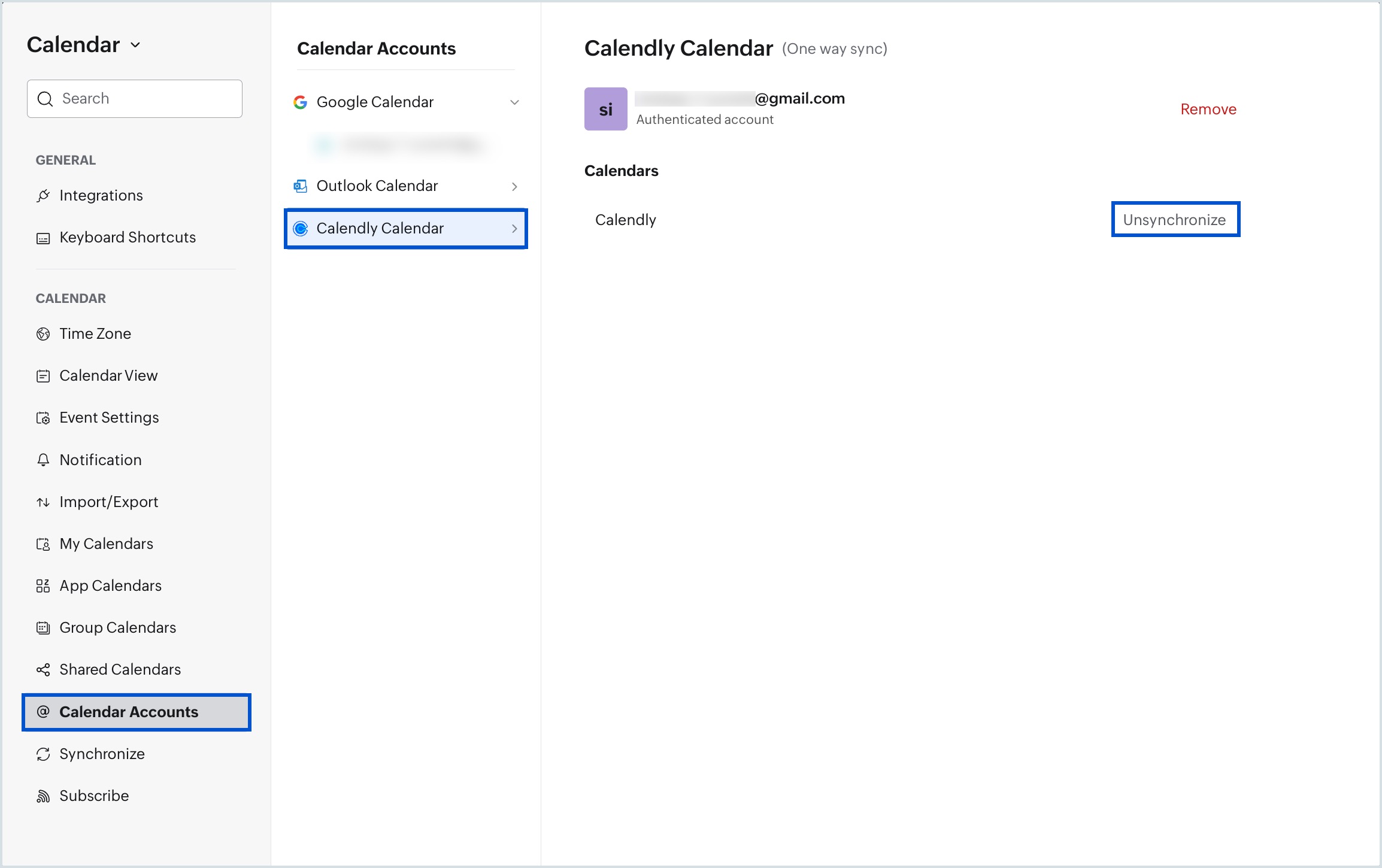 Unsynchronize Calendly