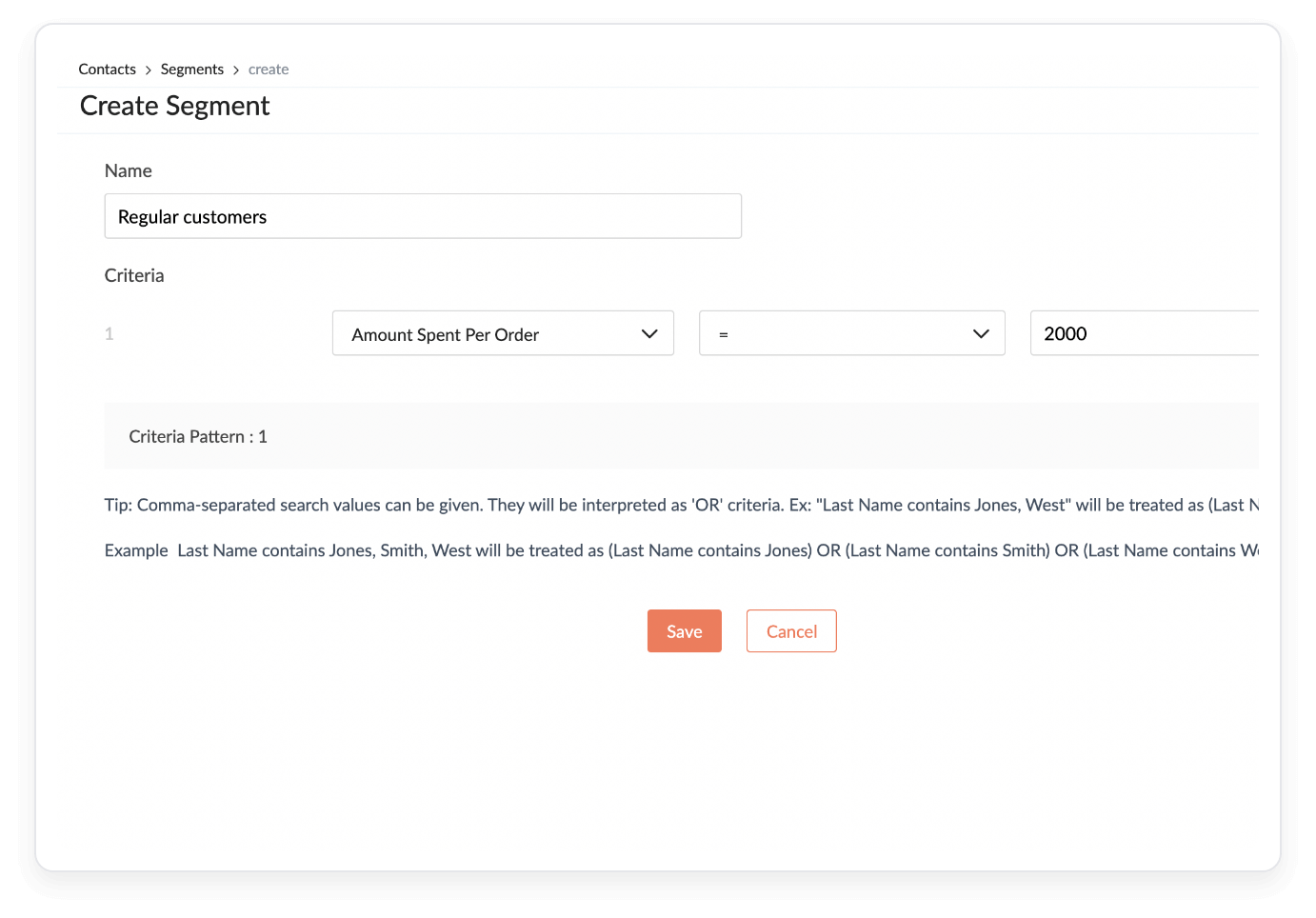 Zoho CRM contact segment creation